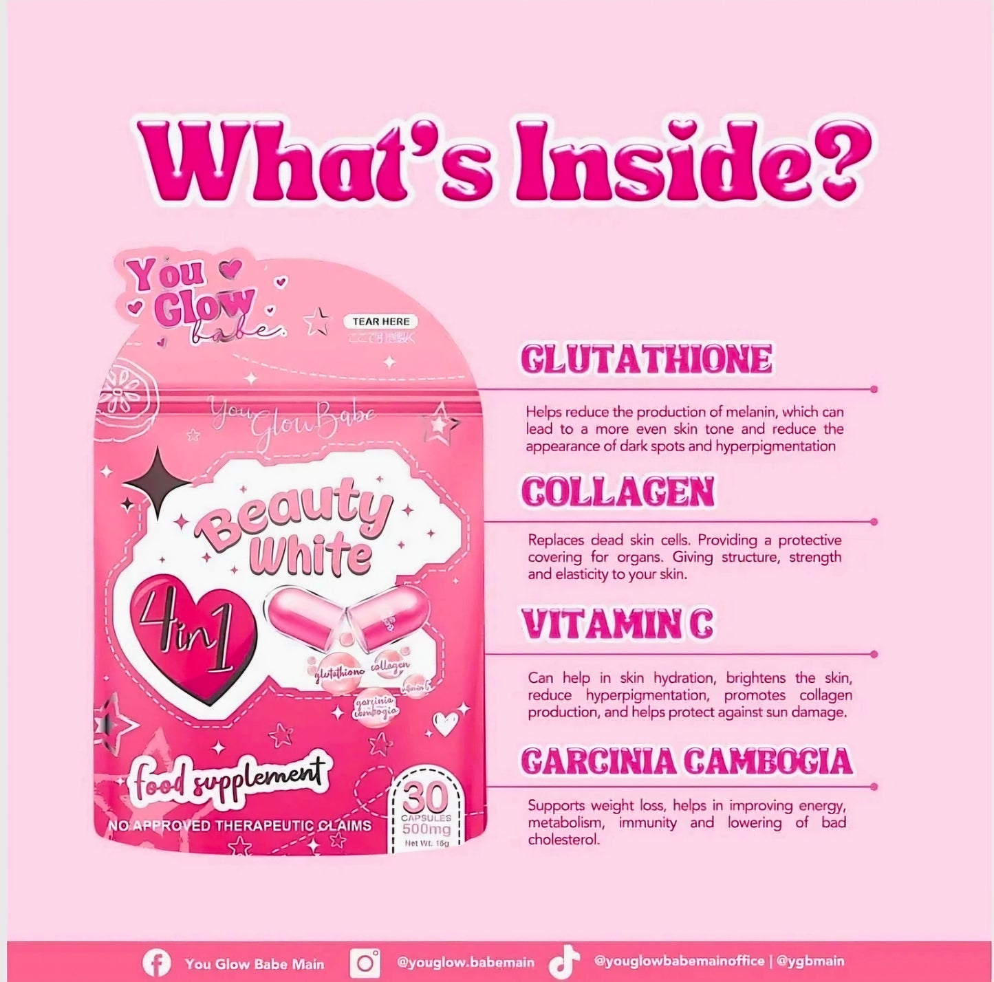 You Glow Babe BEAUTY WHITE 4-in-1 Glutathione 30-Capsules