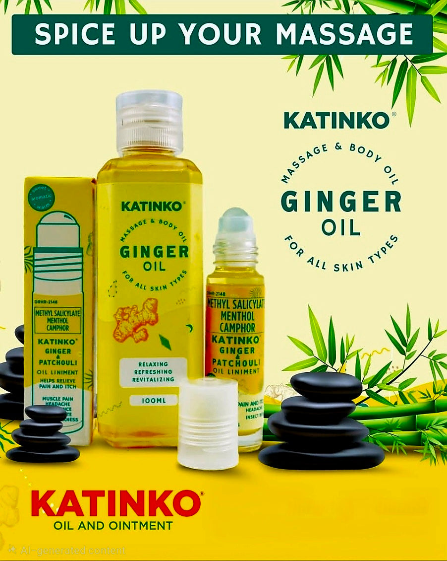GINGER & PATCHOULI KATINKO Oil Liniment 10ml ROLLERBALL APPLICATOR