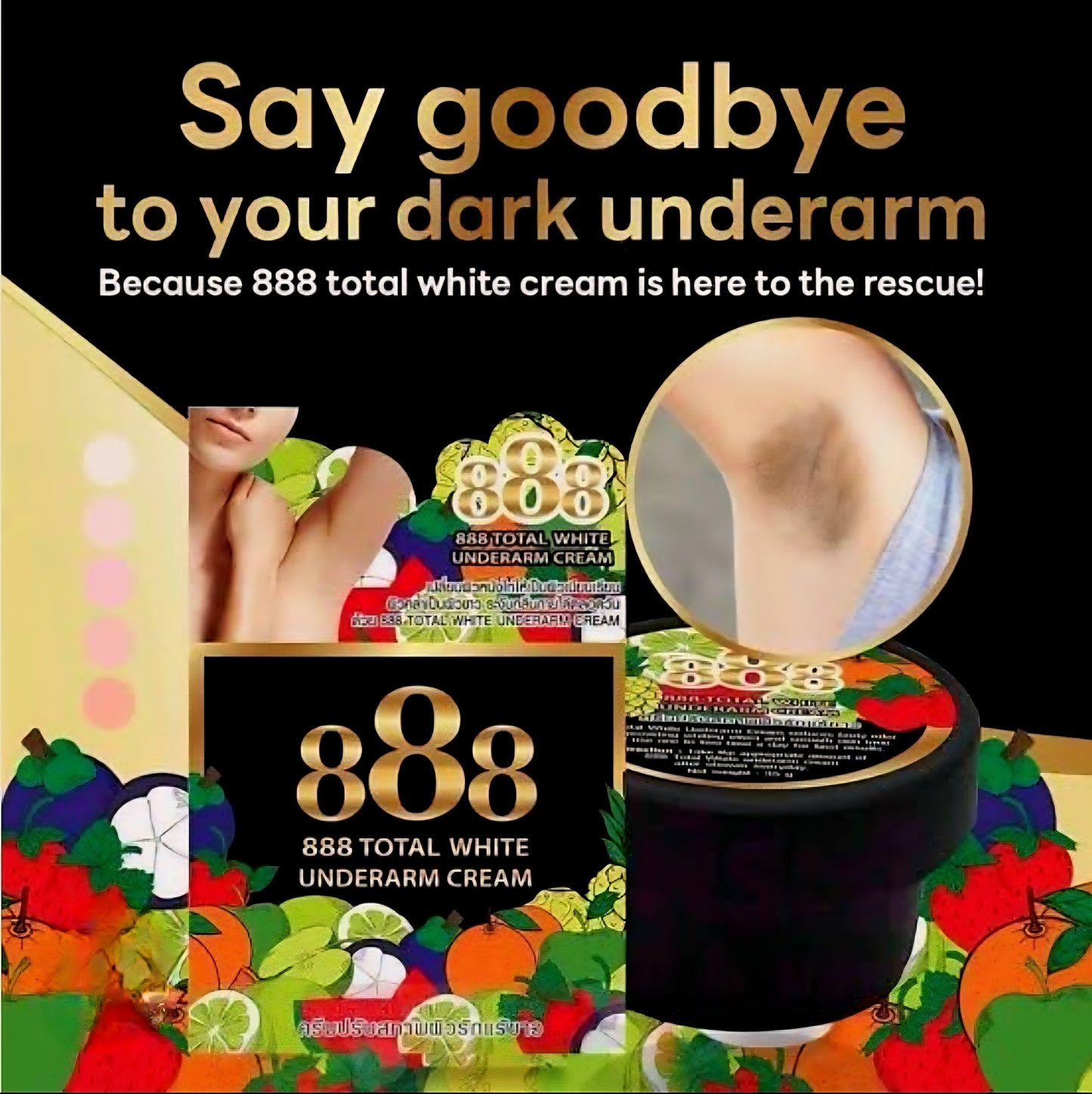 888 Total White UNDERARM WHITENING CREAM (BLACK) Concentrated Formula 50g