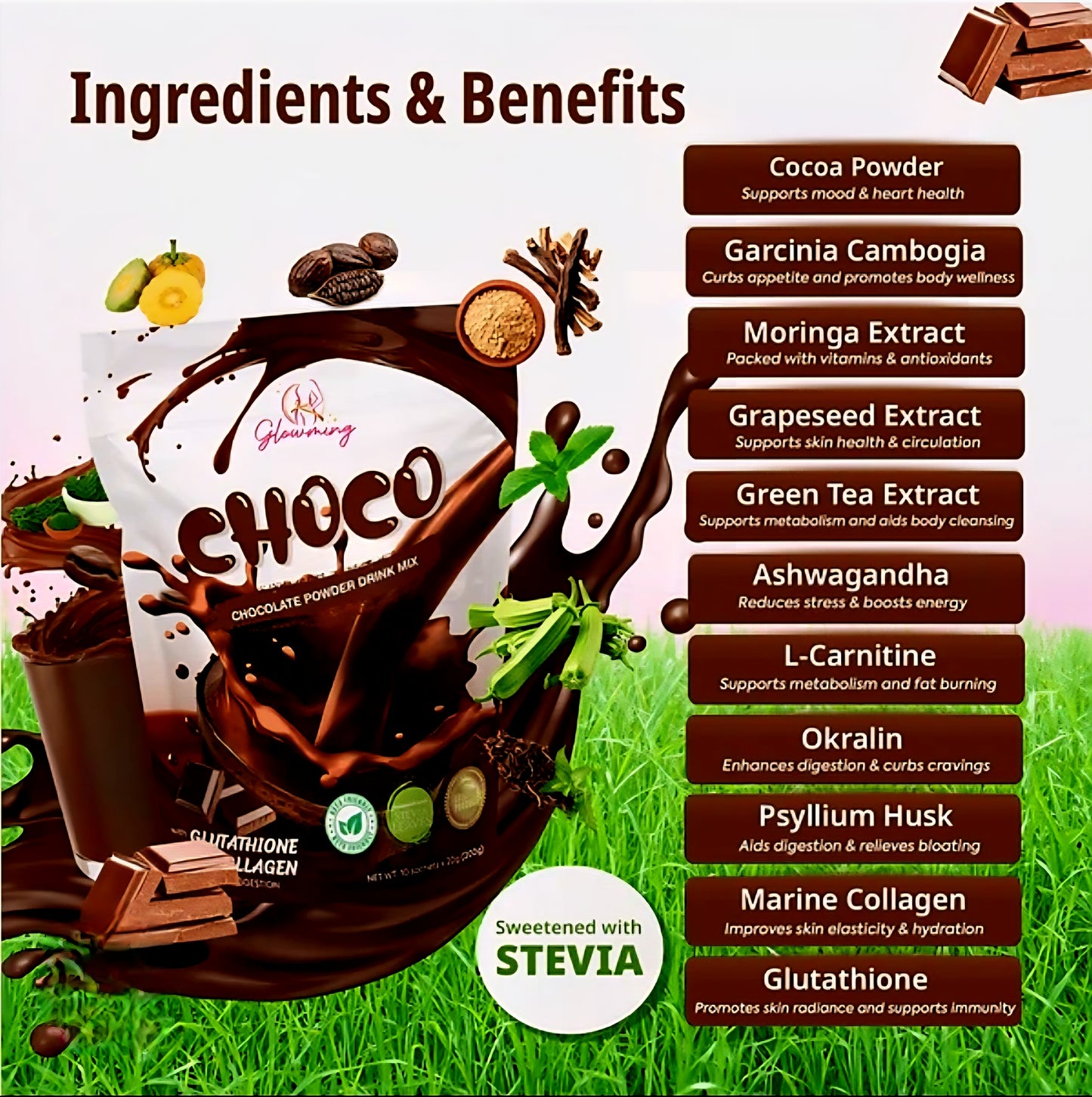 Glowming CHOCO Collagen Glutathione Drink 20g×10sachets