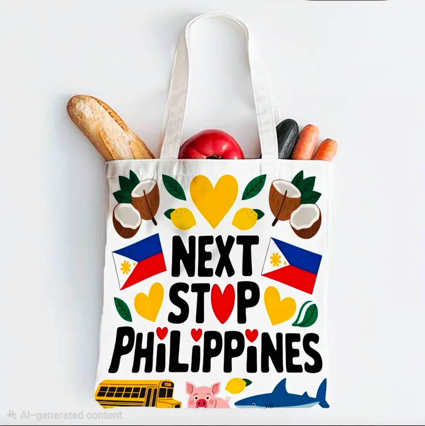 PHILIPPINES "Next Stop" Canvas Tote Bag WHITE
