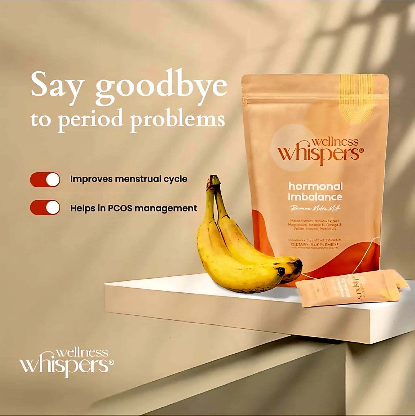 Wellness Whispers PCOS & PERIOD MANAGEMENT Dietary Supplement BANANA MELON MILK 21g×10 sachets