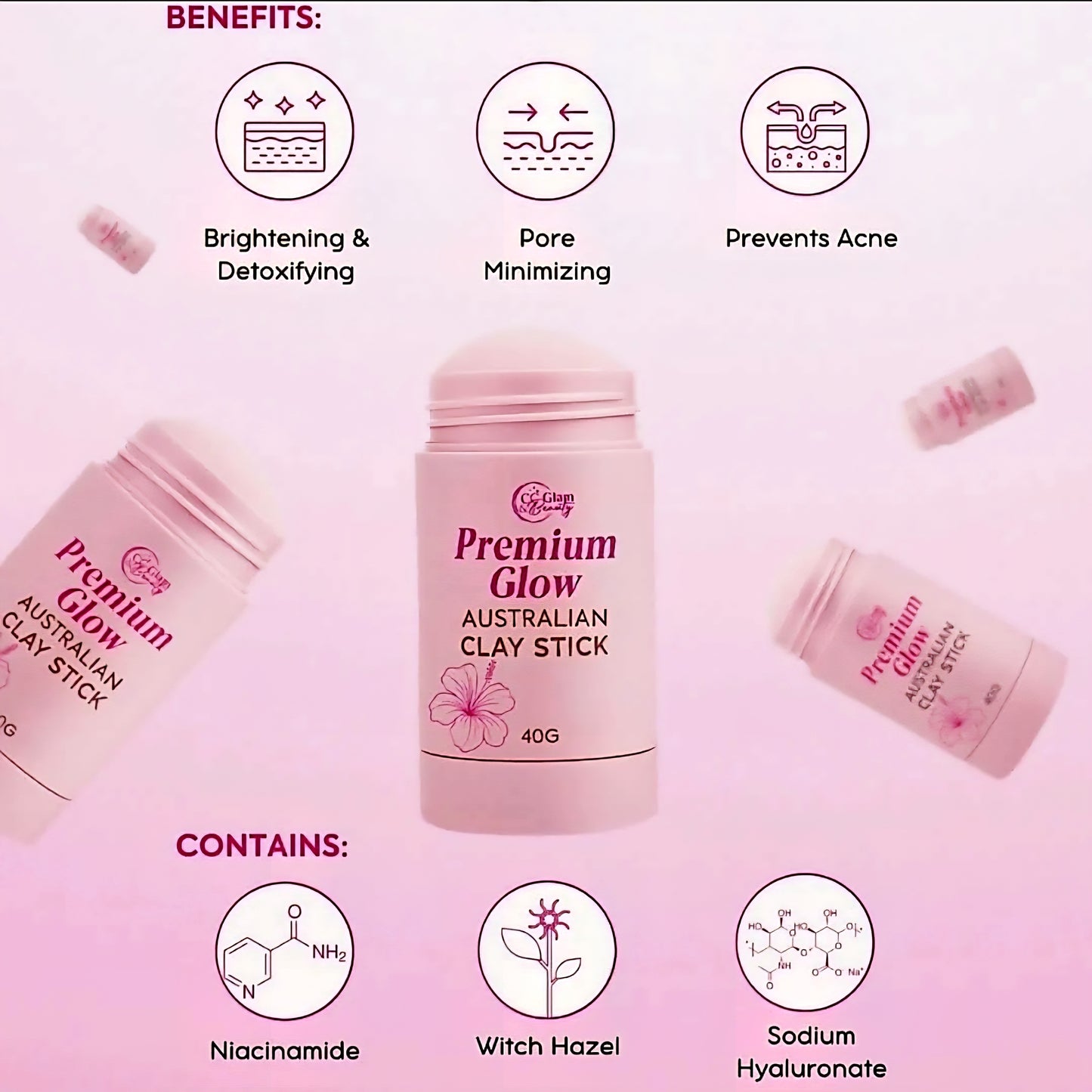 Premium Glow AUSTRALIAN CLAY STICK by CC Glam & Beauty 40g