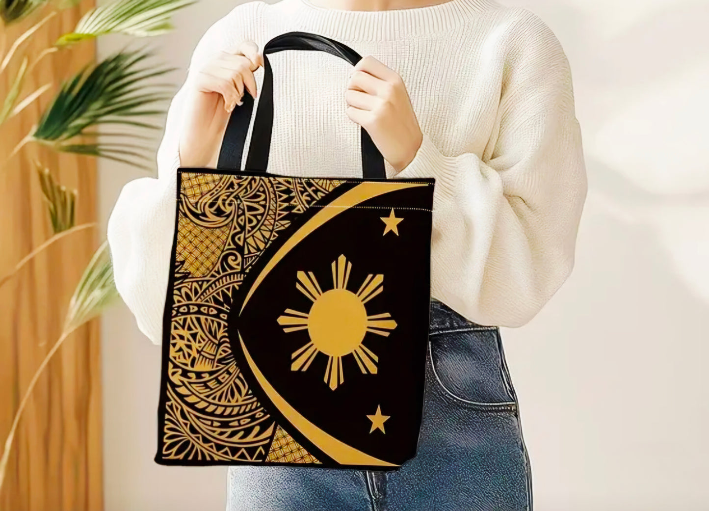 PHILIPPINES TRIBAL Canvas Tote Bag 2-STAR & SUN BLACKGOLD