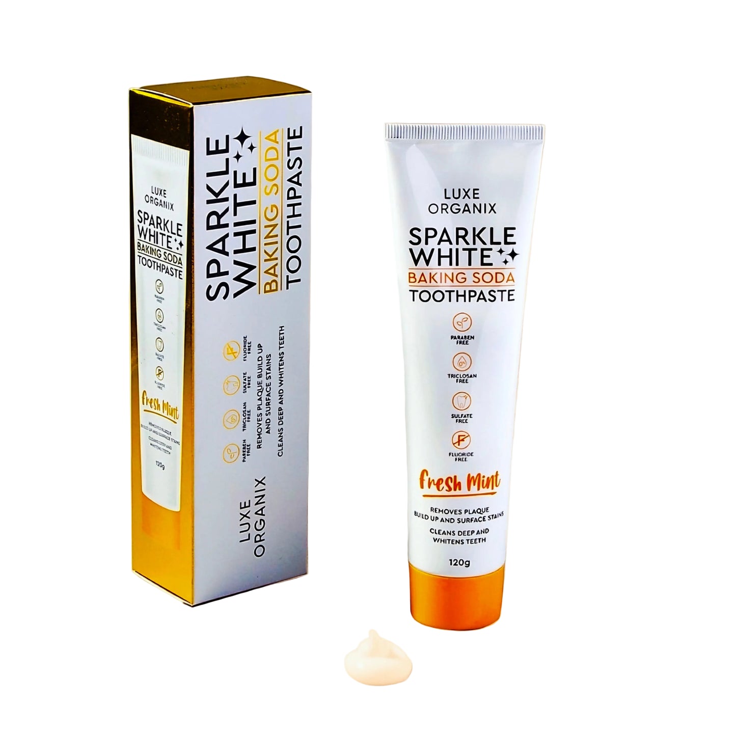 Luxe Organix SPARKLE WHITE BAKING SODA TOOTHPASTE Fresh Mint 120g