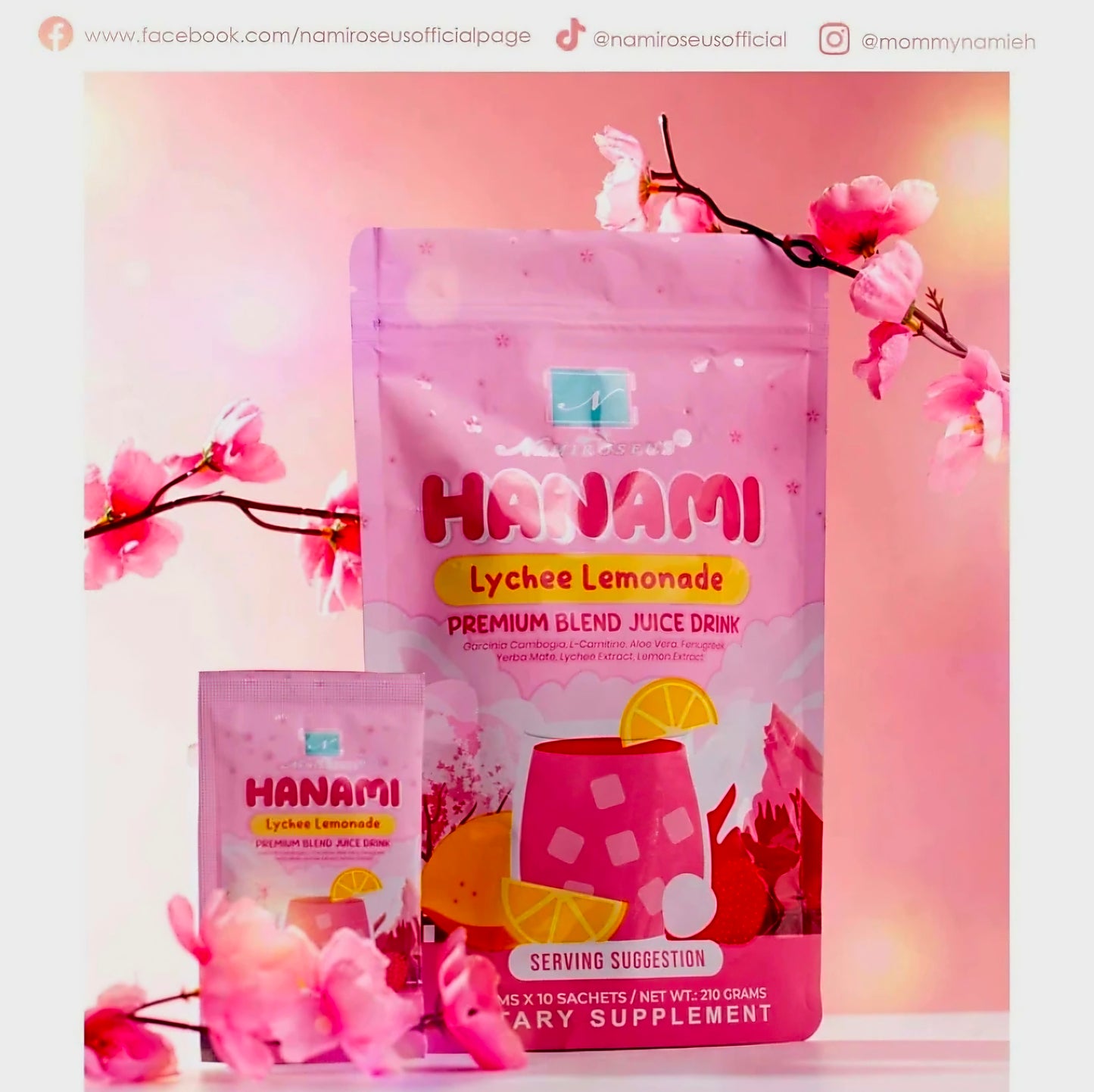 Namiroseus HANAMI Lychee Lemonade Premium Blend Juice Drink 21g x 10-sachets