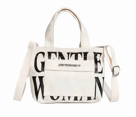 GENTLE WOMEN CUTE TINY Sling Tote Bag with Front Pocket WHITE