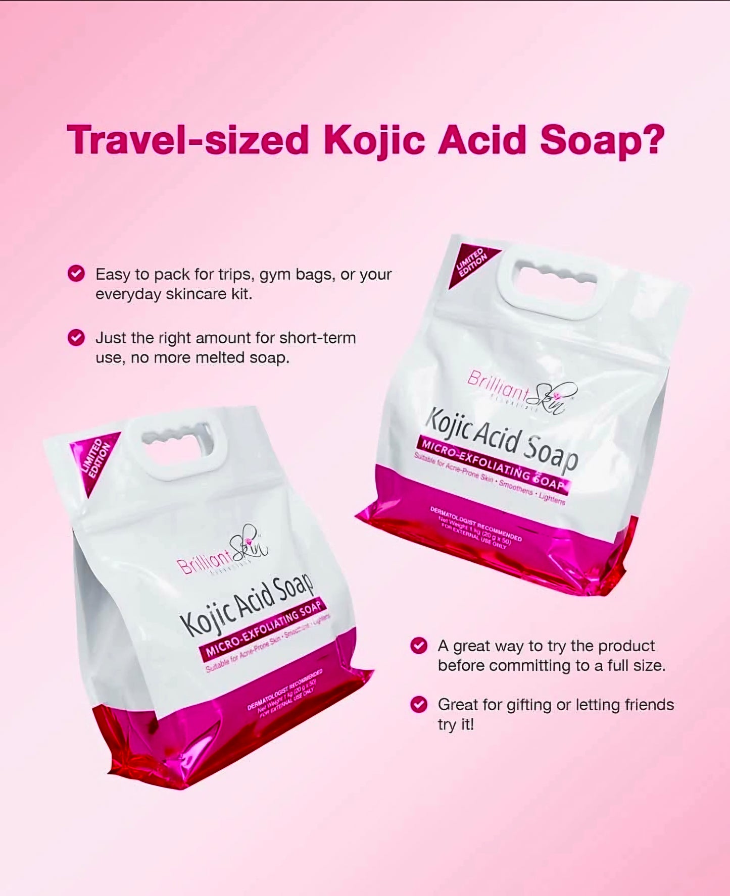 BRILLIANT SKIN KOJIC ACID SOAP MICRO-EXFOLIATING SOAP 1-KILO BUNDLE 20G×50-PCS (TRAVEL SIZE)