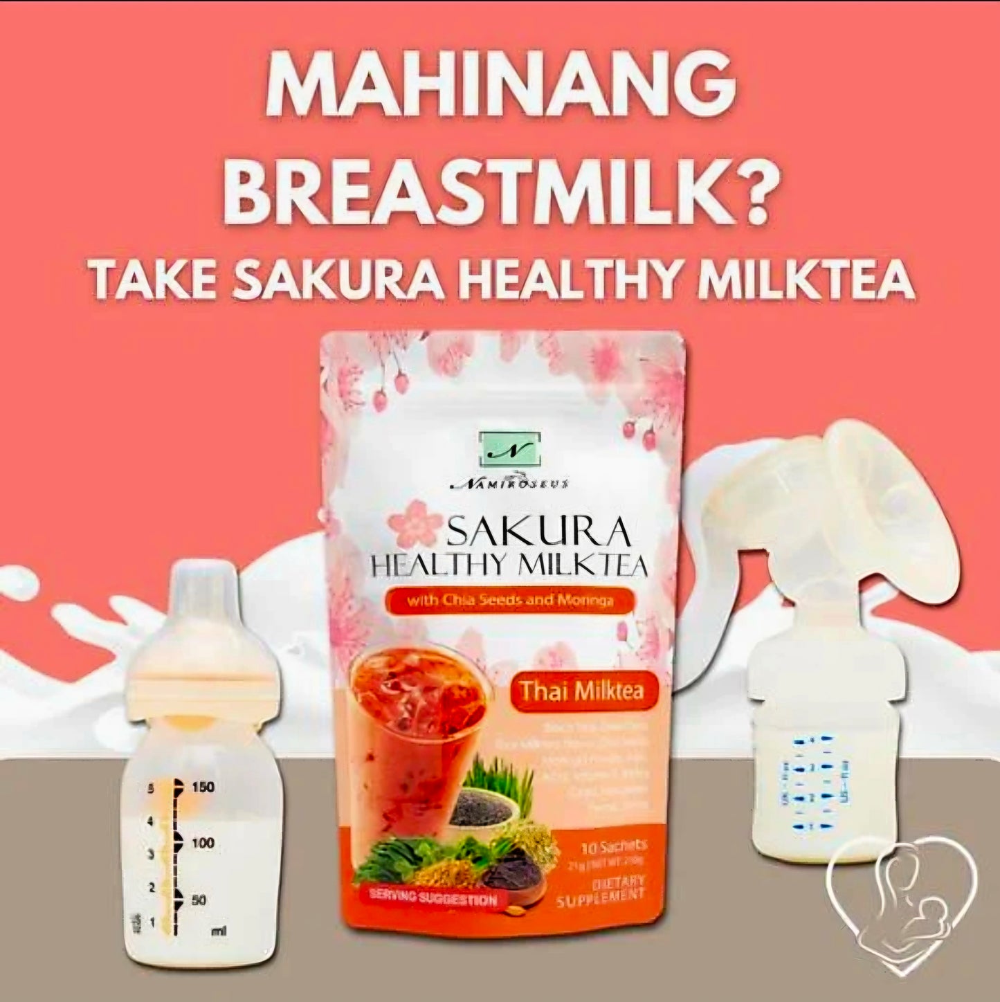 Namiroseus SAKURA HEALTHY THAI MILK TEA with CHIA Seeds & MORINGA 21g x 10-sachets