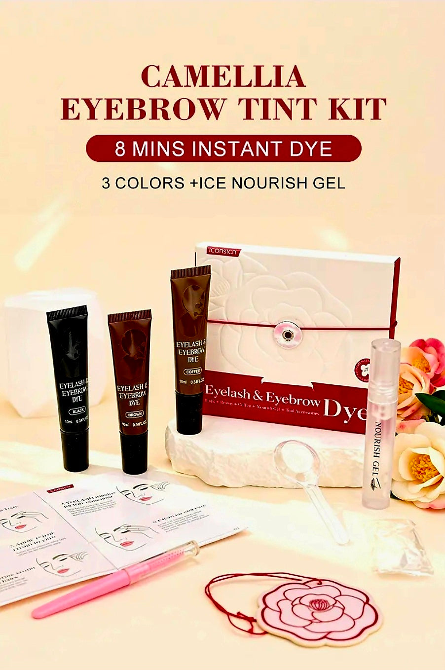 Iconsign DIY EYELASH & EYEBROW DYE SET with 3 Colours (Black, Brown, Coffee)