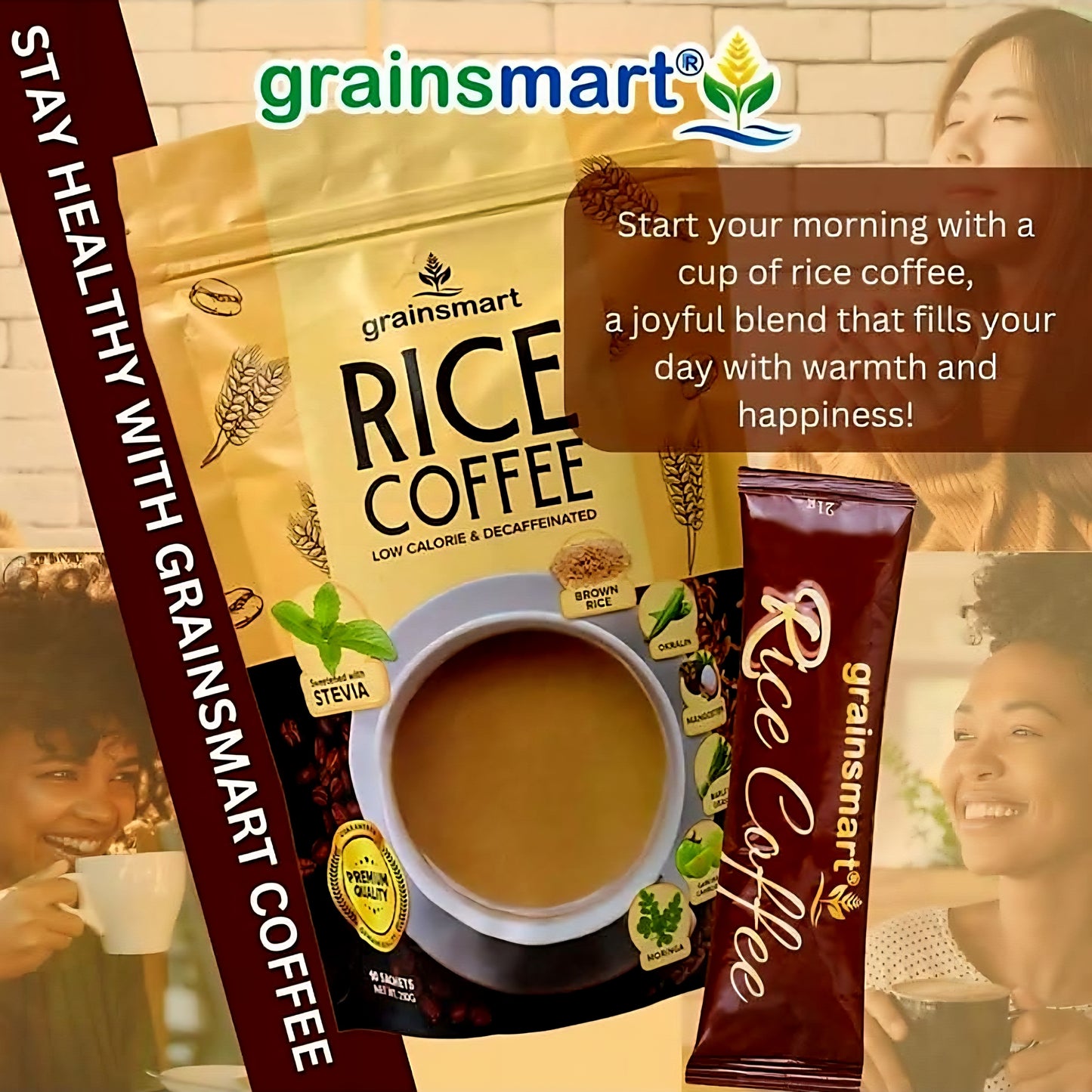 Grainsmart NO-SUGAR  BROWN RICE COFFEE Mix (Low-Calorie, Decaffenated, Non-Acidic) 21g×10sachets