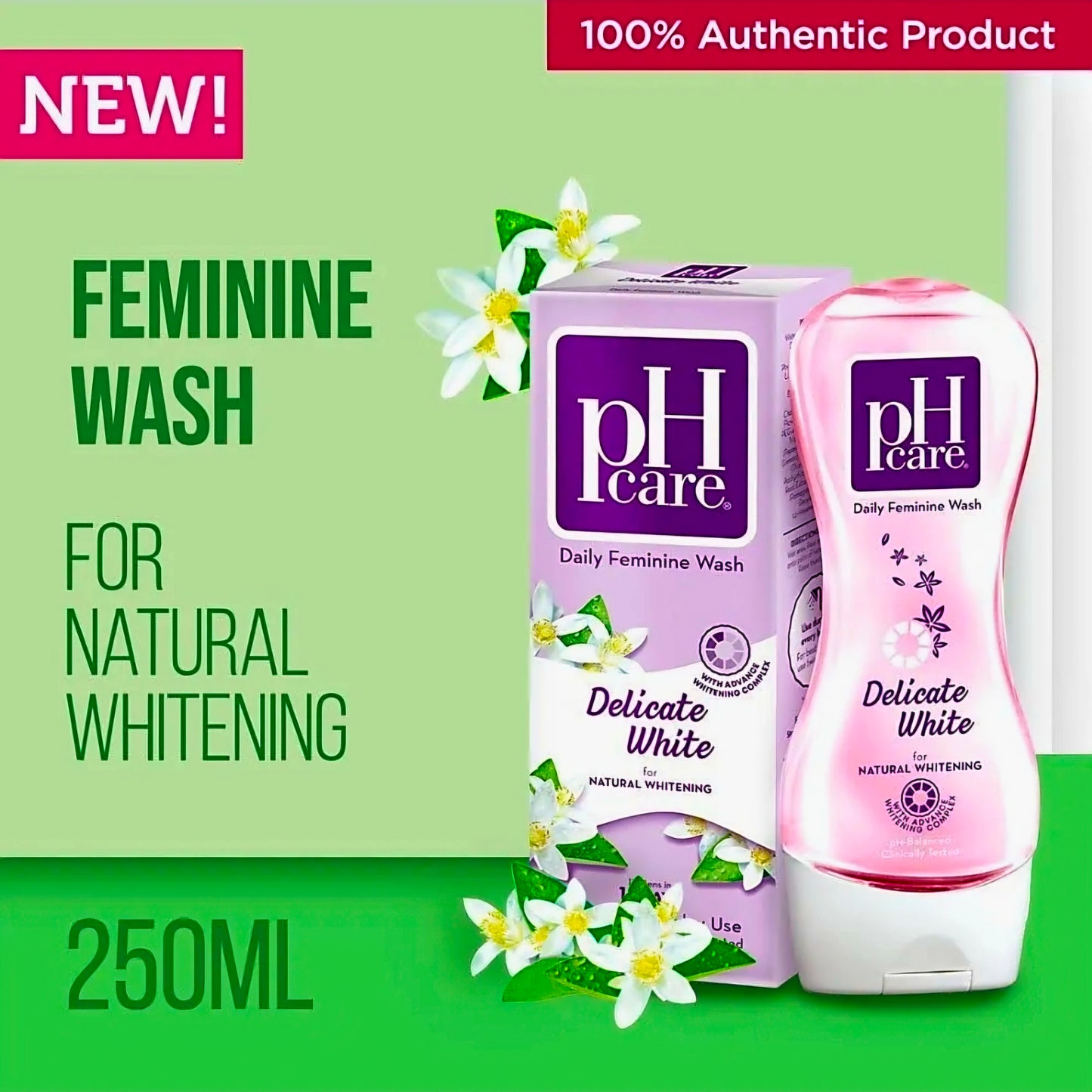 PH CARE Delicate White Daily Feminine Wash 250ml (LARGE)