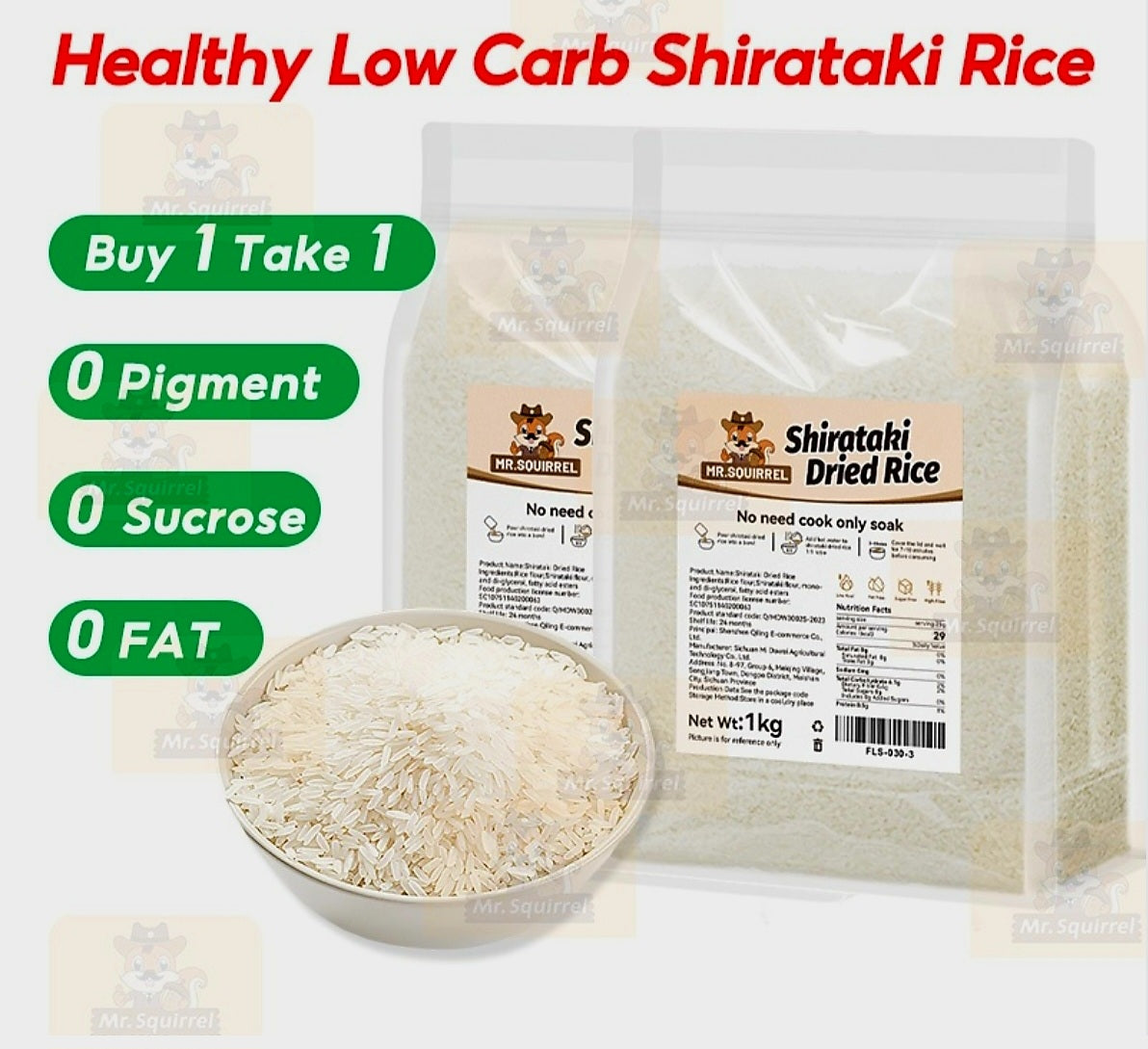 Mr.Squirrel SHIRATAKI DRIED RICE 100g (1-Serve Packet)