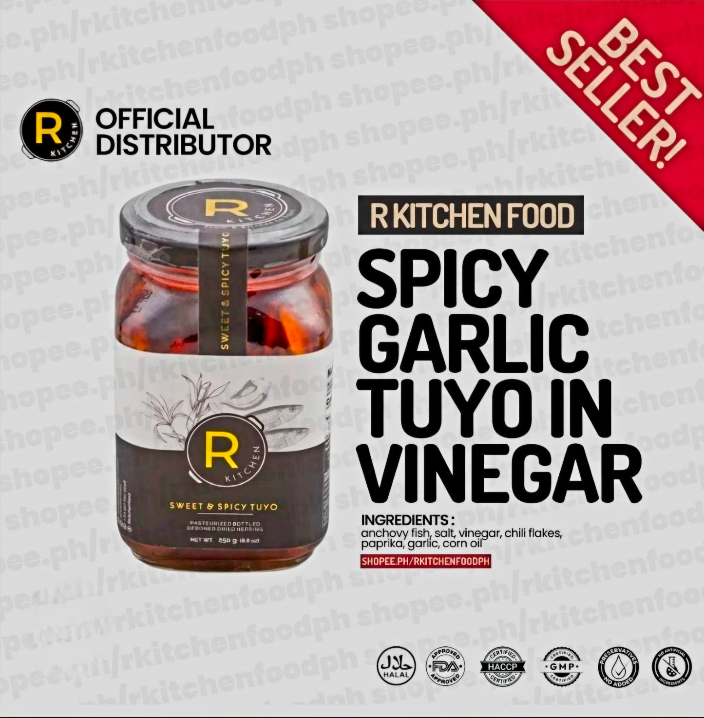R-KITCHEN SPICY GARLIC TUYO IN VINEGAR 250G