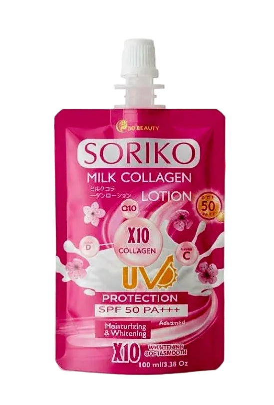 So Beauty SORIKO Milk X10 Collagen Q10 SPF50 PA+++ Lotion 100g TRIAL SIZE POUCH (Thailand)