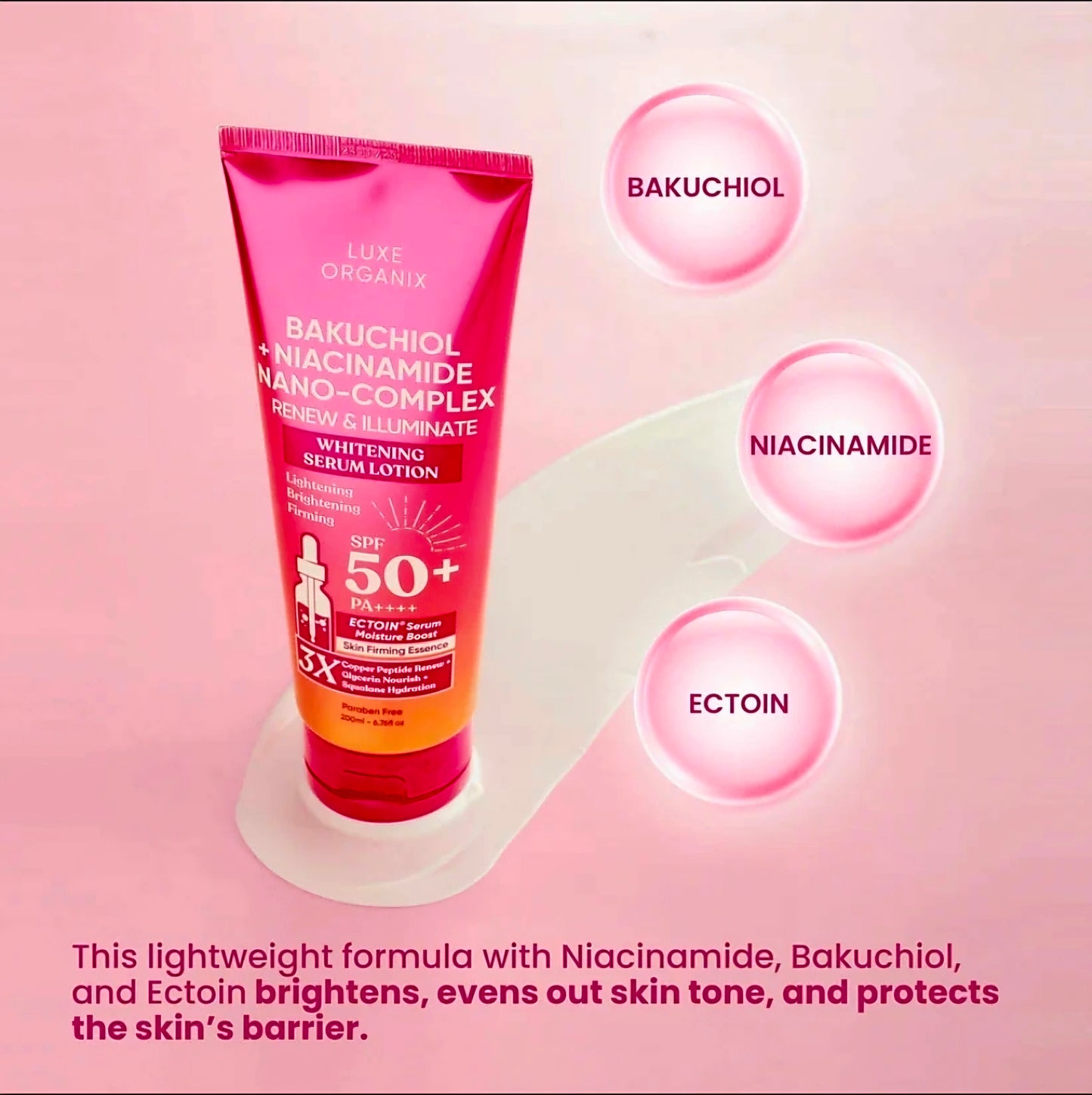 Luxe Organix BAKUCHIOL + NIACINAMIDE NANO-COMPLEX Renew & Iluminate Whitening Serum Lotion 200ml