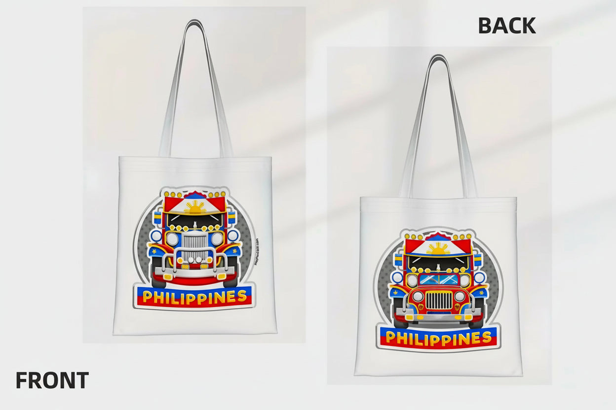 PHILIPPINES Bold Graphic JEEPNEY Canvas Tote Bag WHITE