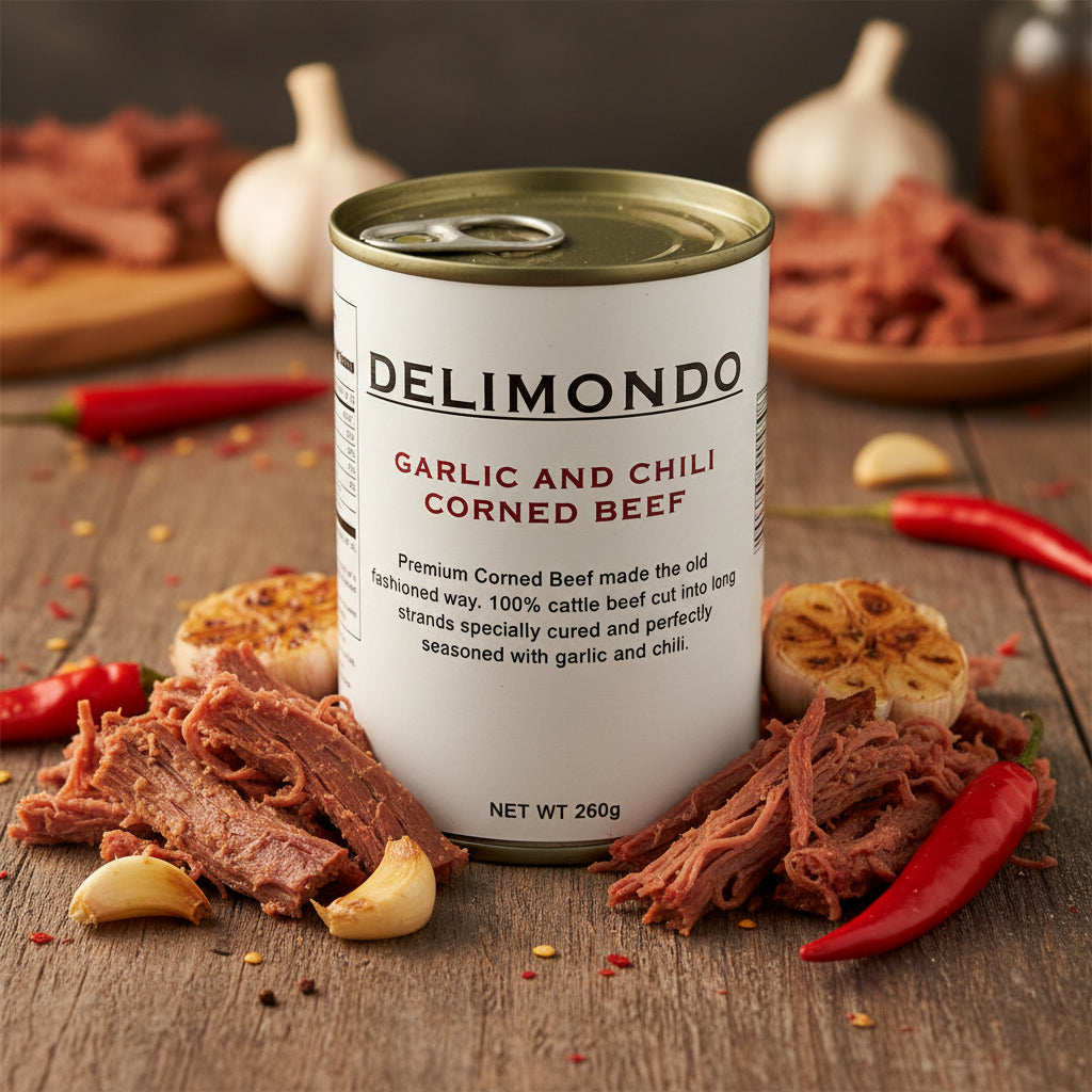 DELIMONDO CHILI GARLIC CORNED BEEF 260G