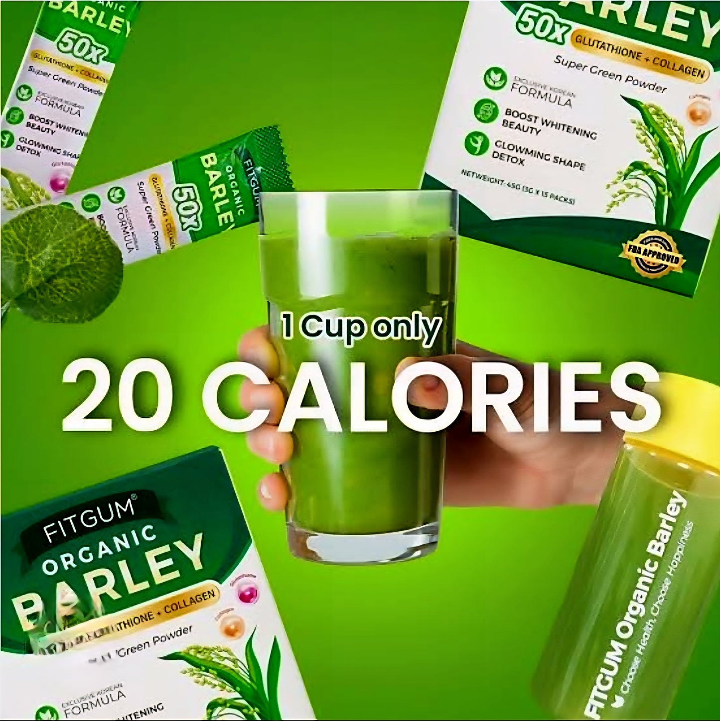 FITGUM Organic Barley 50x Glutathione + Collagen 3g×15sachets (45g)