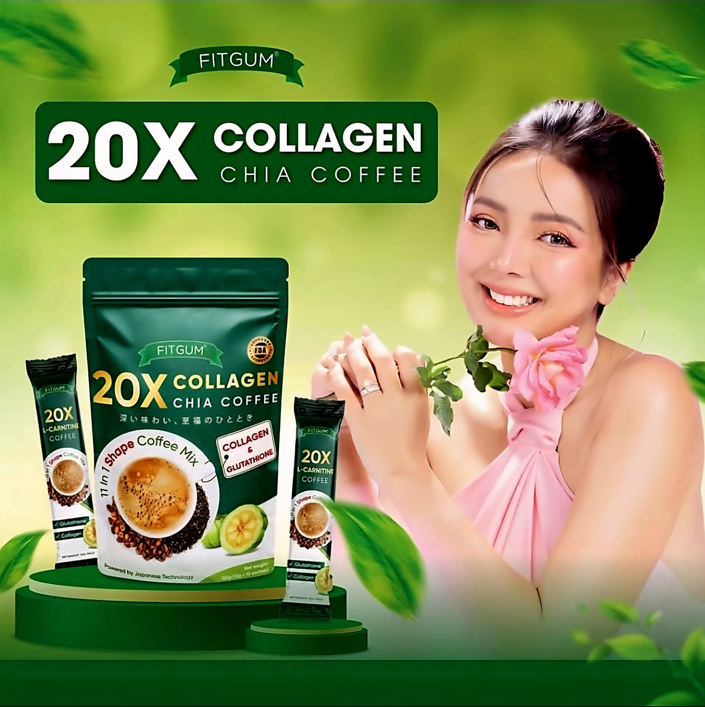 FITGUM 20X Collagen Chia Coffee 11-in-1 Shape Coffee Mix 12g×10sachets