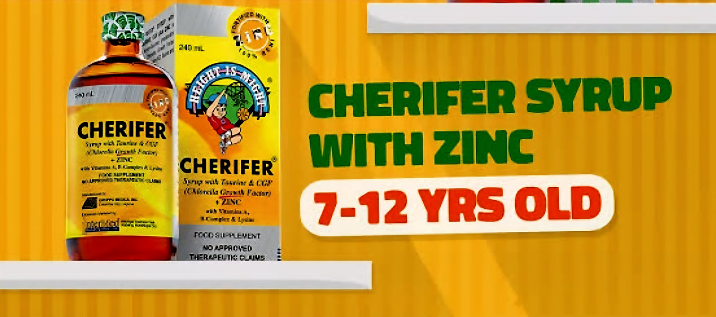 CHERIFER Syrup with Taurine & CGF Fortified with ZINC 240ml (For 7yrs-12yrs Old)