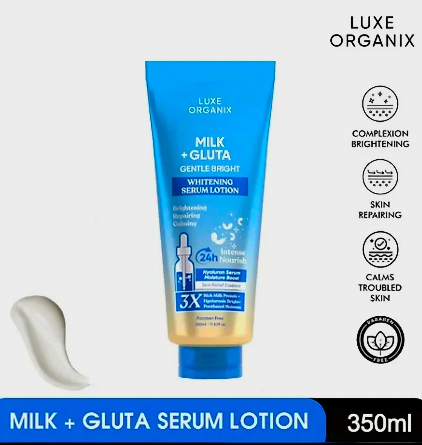 Luxe Organix MILK + GLUTATHIONE Youthful Gentle Bright Whitening Serum Lotion 350ml