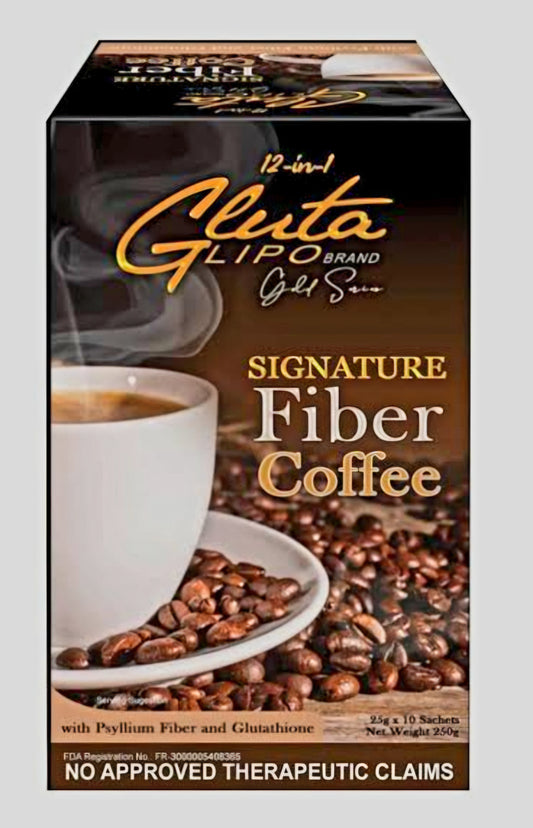 GLUTALIPO Gold Series Signature FIBER COFFEE with PSYLLIUM FIBER & GLUTATHIONE 25g×10sachets
