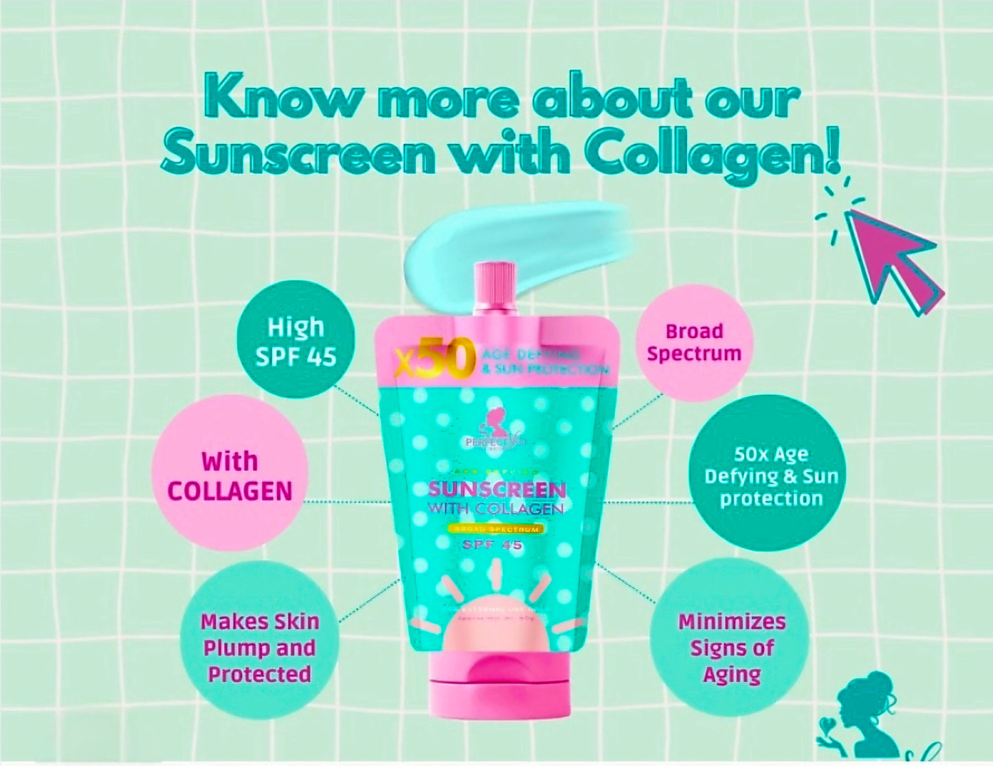 Perfect Skin SUNSCREEN WITH COLLAGEN x50 Age Defying Sun Protection SPF45 50g (Resealable Cap)