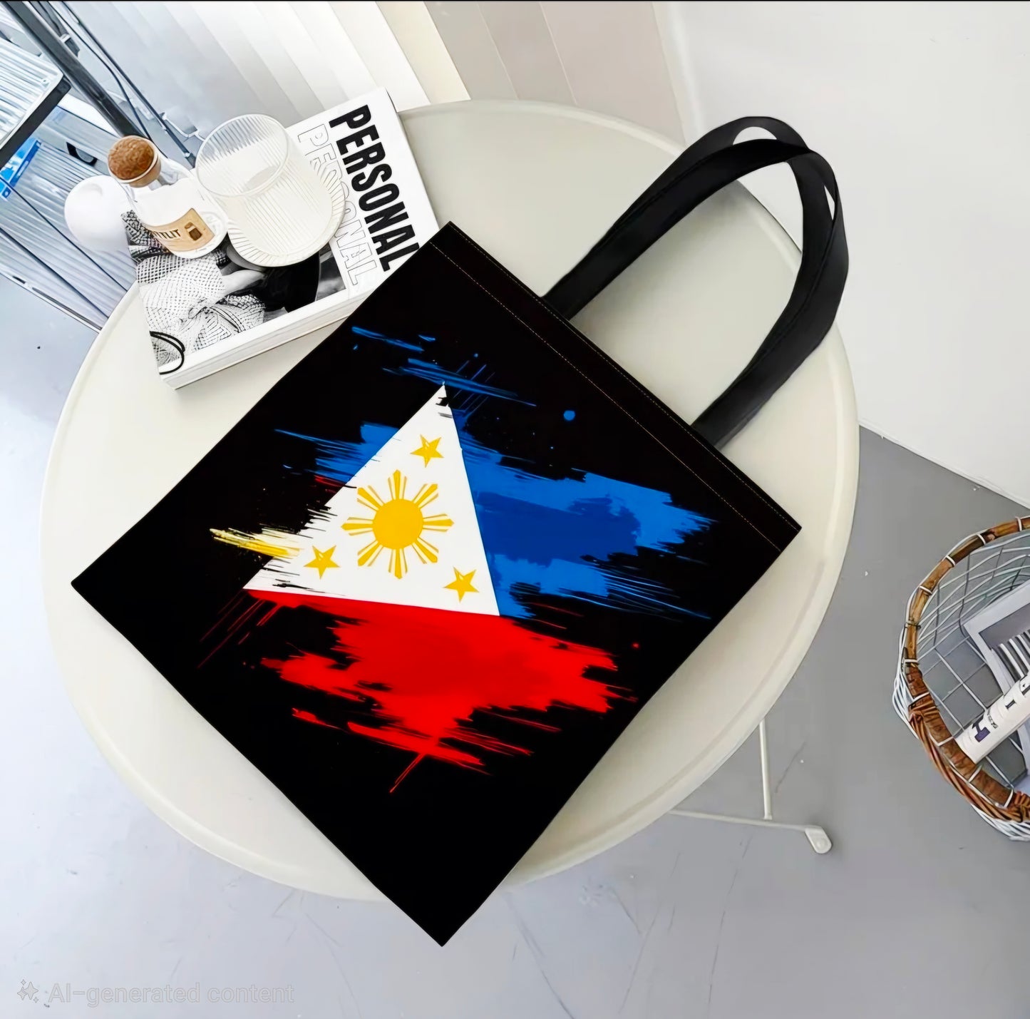 PHILIPPINES FLAG Canvas Tote Bag BLACK ABSTRACT