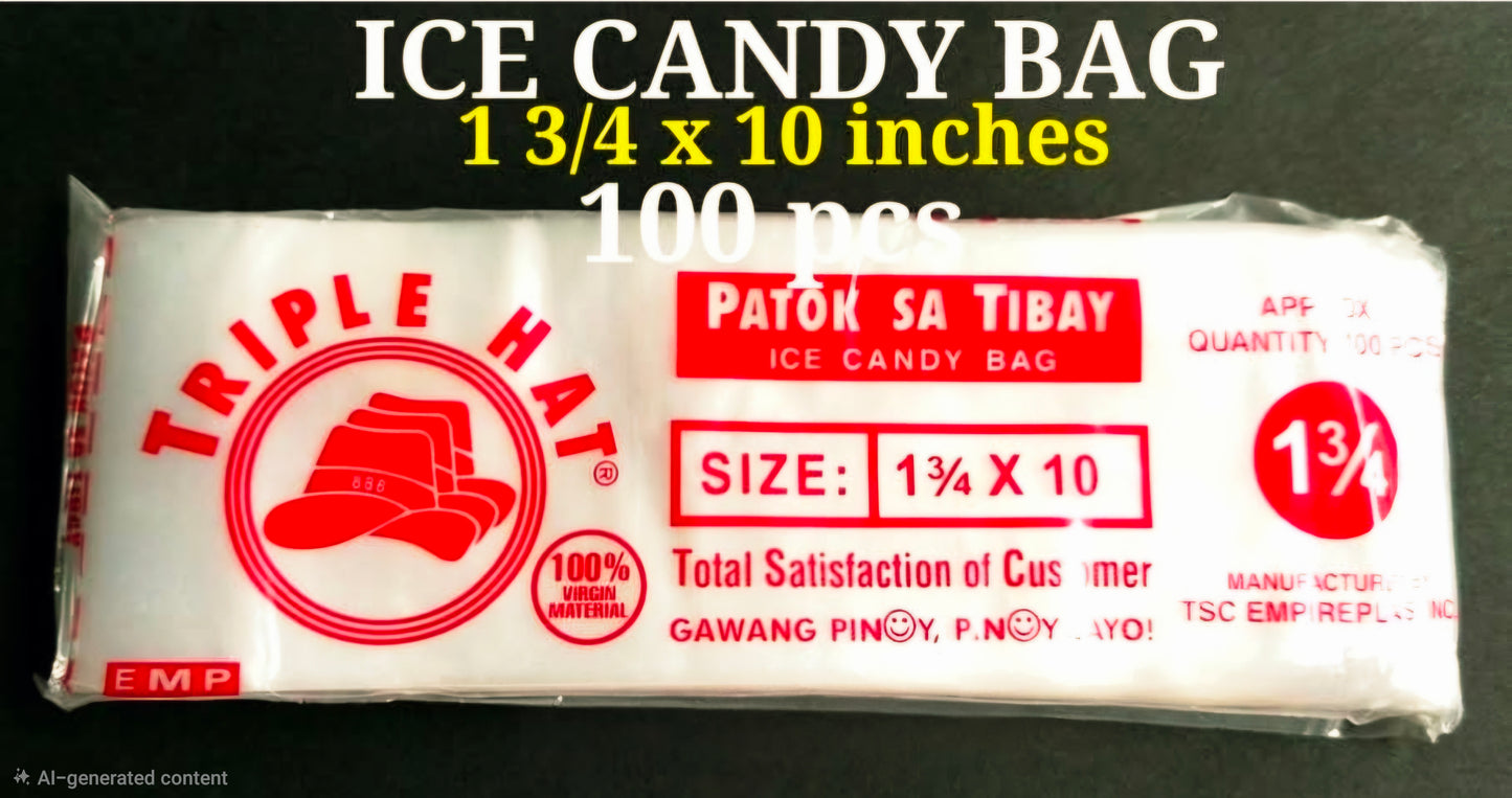 Triple Hat ICE CANDY BAG 100-sheets pack size: W: 1¾" x L: 10"