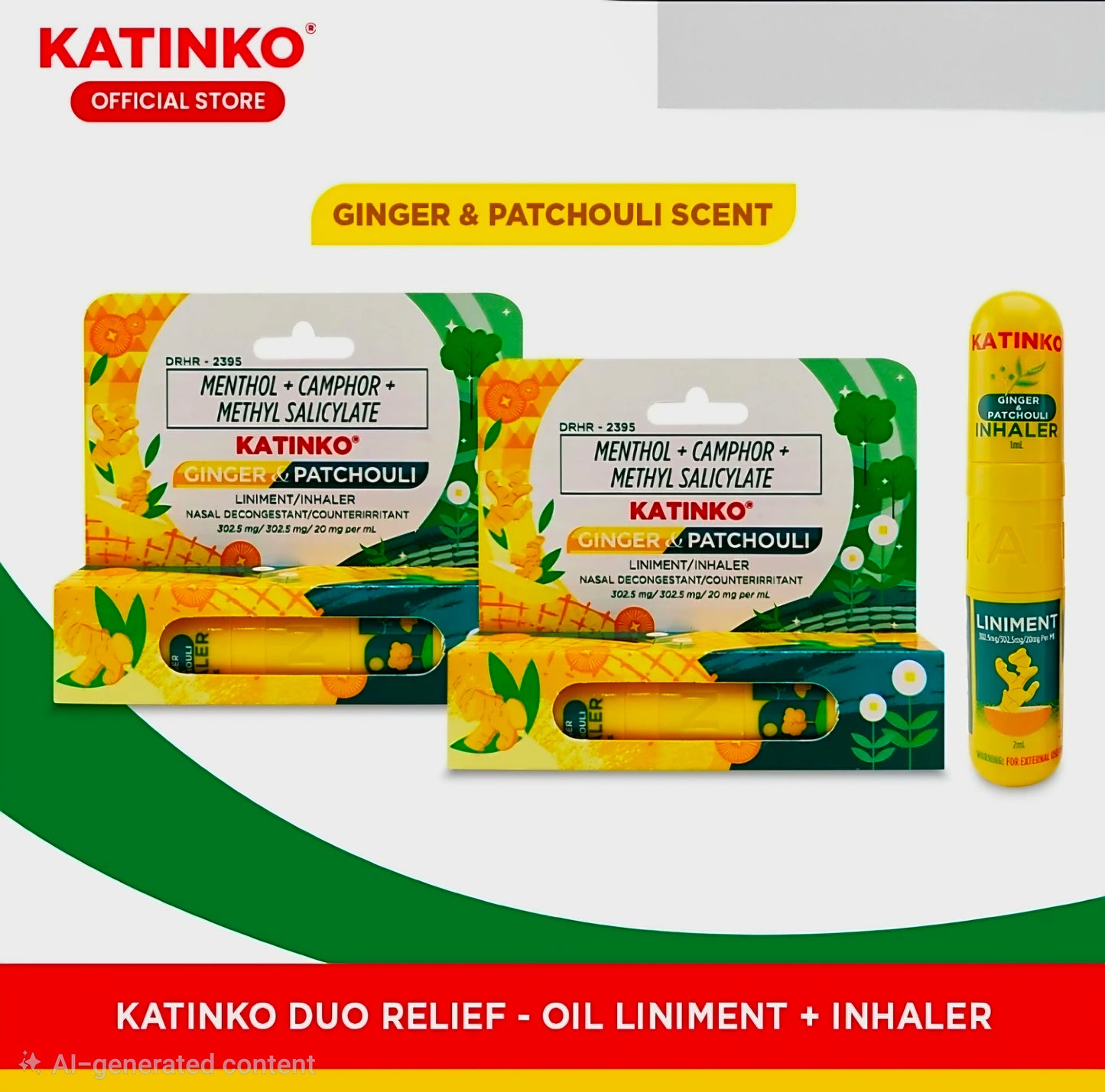 KATINKO GINGER PATCHOULLI DUO-RELIEF LINIMENT + INHALER IN ONE