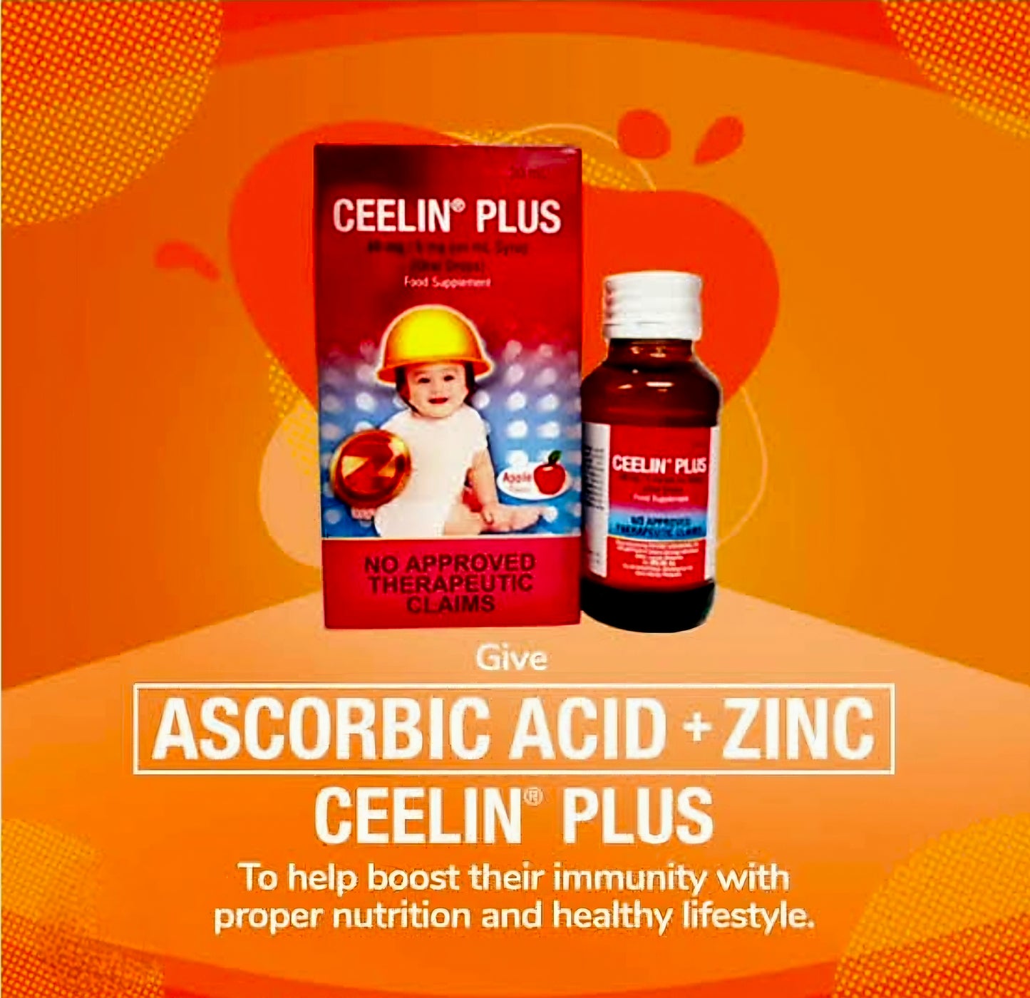 CEELIN PLUS Ascorbic Acid plus ZINC Oral Drops 30ml (for Ages 2 Years Old & Up) APPLE FLAVOR