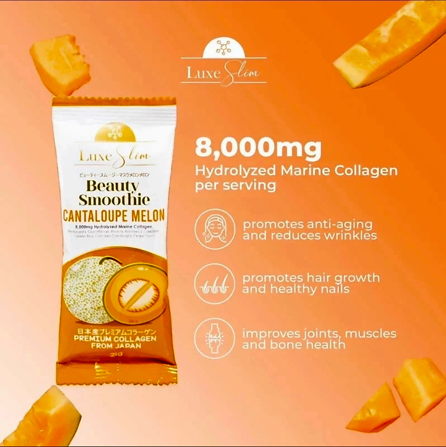 Luxe Slim Beauty Smoothie CANTALOUPE MELON 21g x 8-sachets Herbal Drink Mix