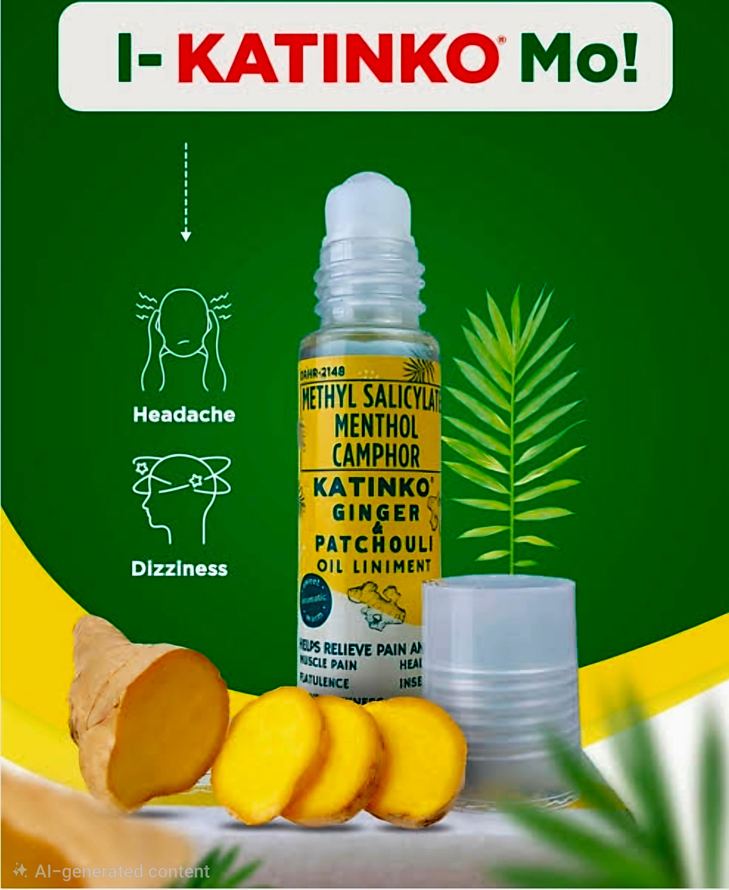 GINGER & PATCHOULI KATINKO Oil Liniment 10ml ROLLERBALL APPLICATOR