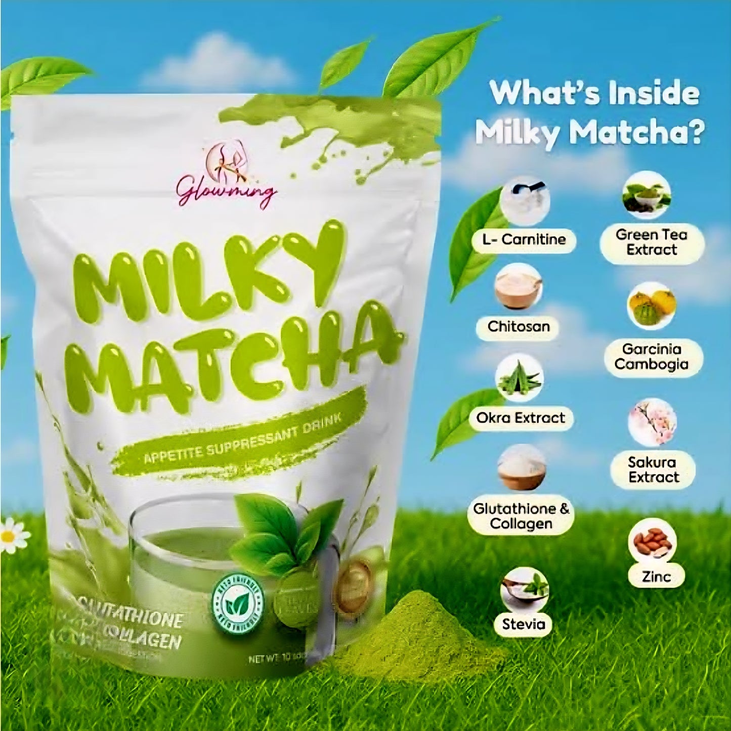 Glowming MILKY MATCHA 21g × 10 sachets APPETITE SUPPRESSANT DRINK