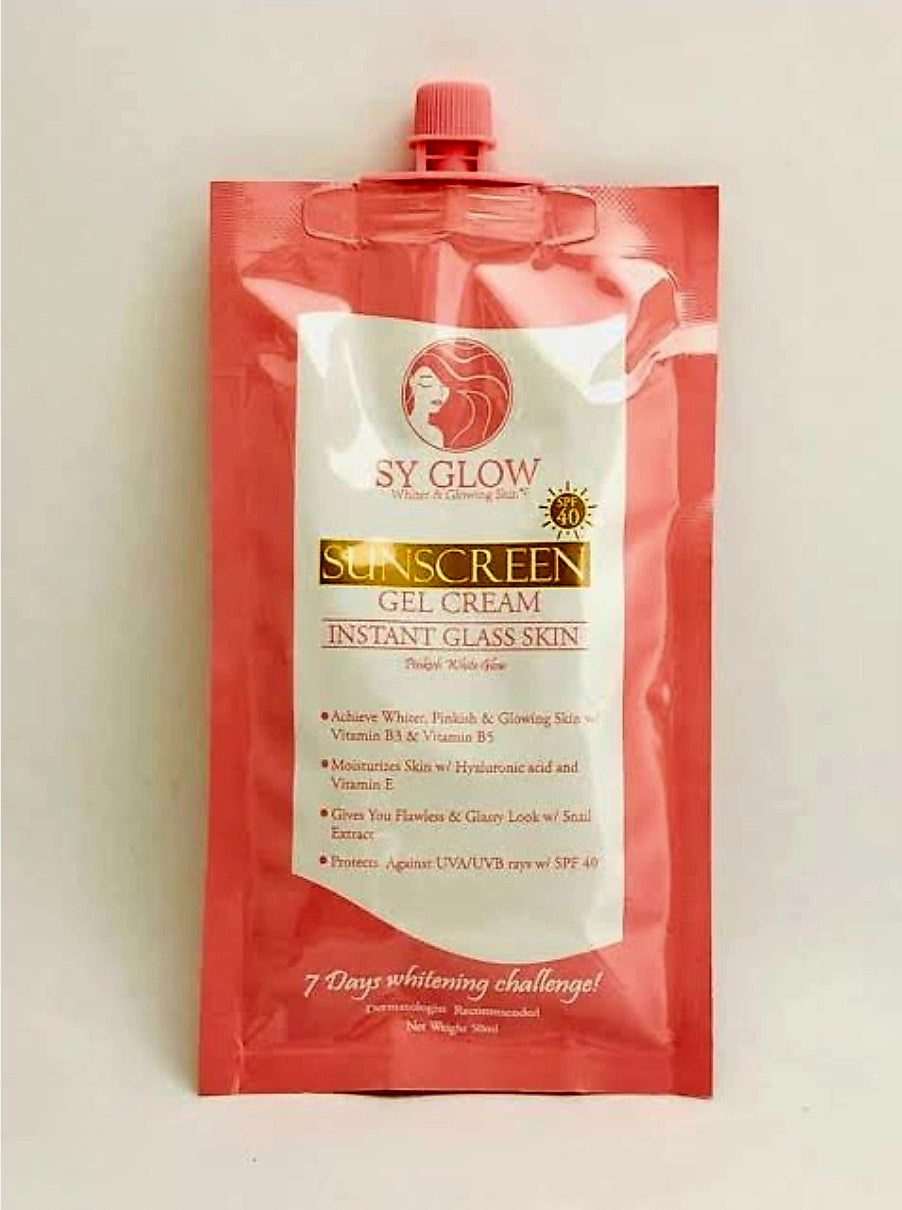 SY GLOW SUNSCREEN Gel Cream Instant Glass Skin SPF40 50ml Resealable Pouch