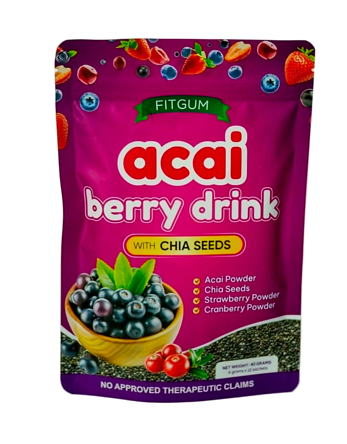 FITGUM ACAI BERRY DRINK W/CHIA 4Gx10