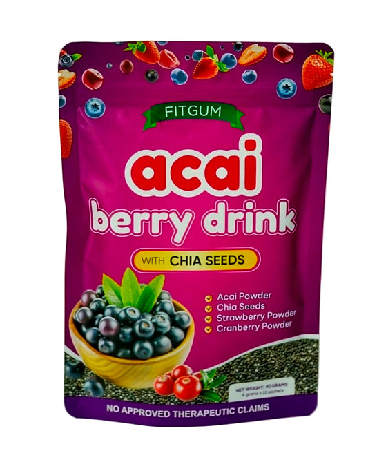 FITGUM Acai Berry Drink with Chia Seeds 4g x 10-sachets 8-in-1 NATURAL SUPERFRUIT