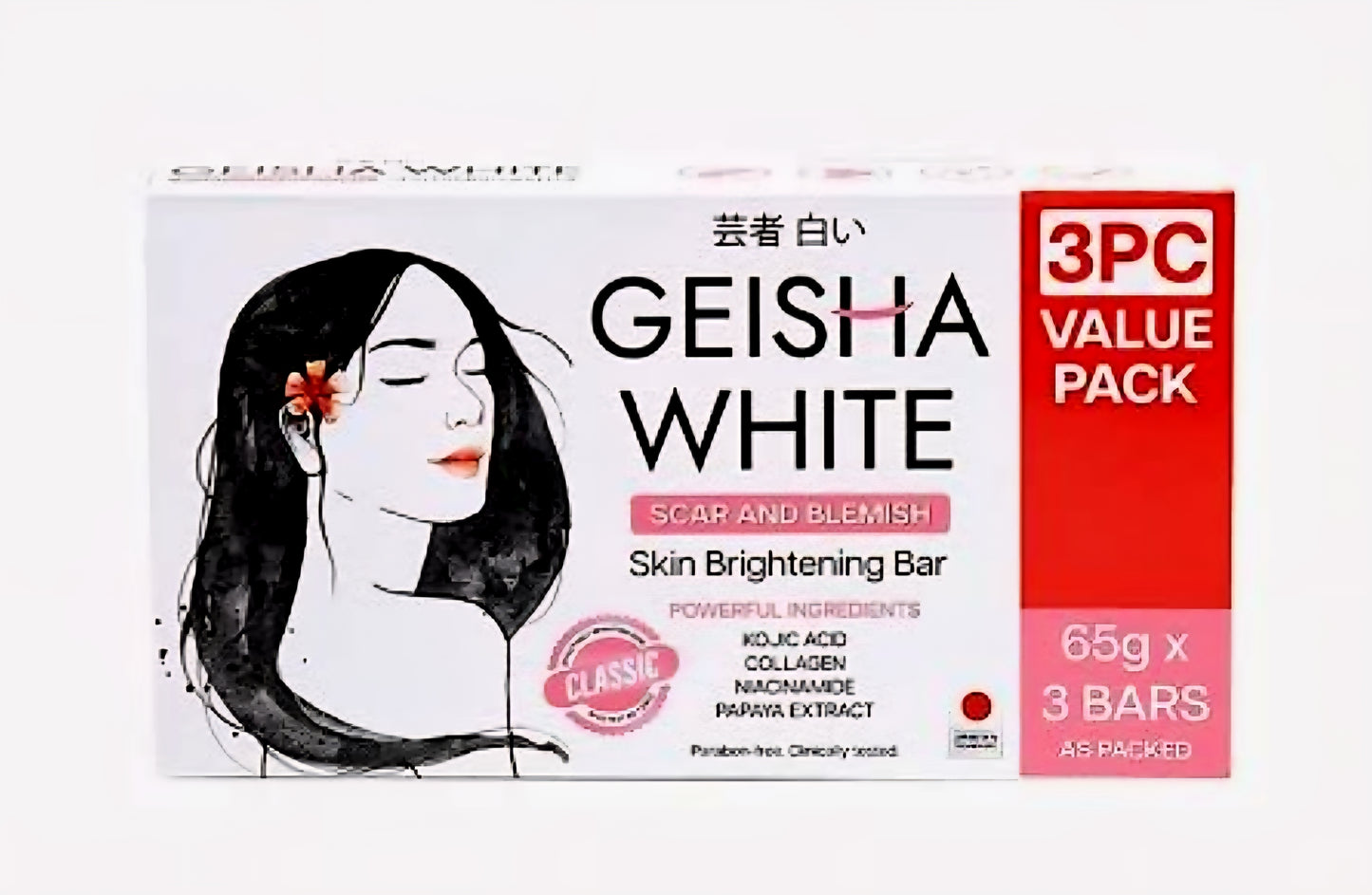 GEISHA WHITE CLASSIC Scar & Blemish Skin Brightening Bar TRIPLE PACK 65g×3bars