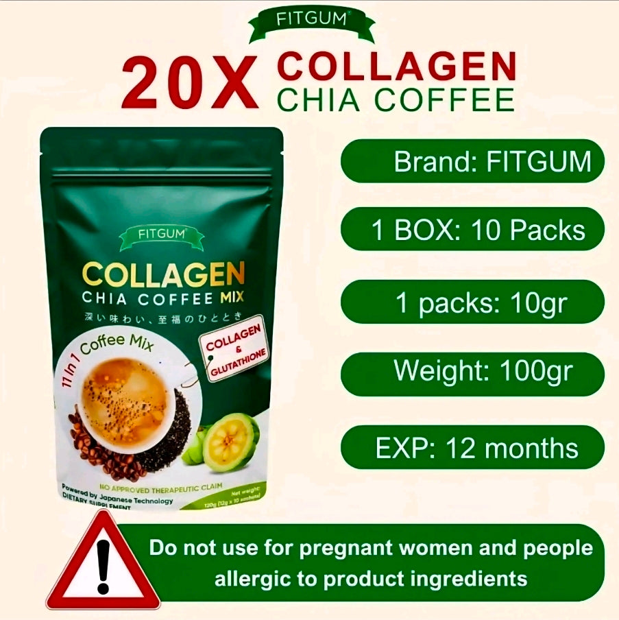 FITGUM Collagen Chia Coffee Mix (11-in-1 Coffee Mix)  12g×10sachets