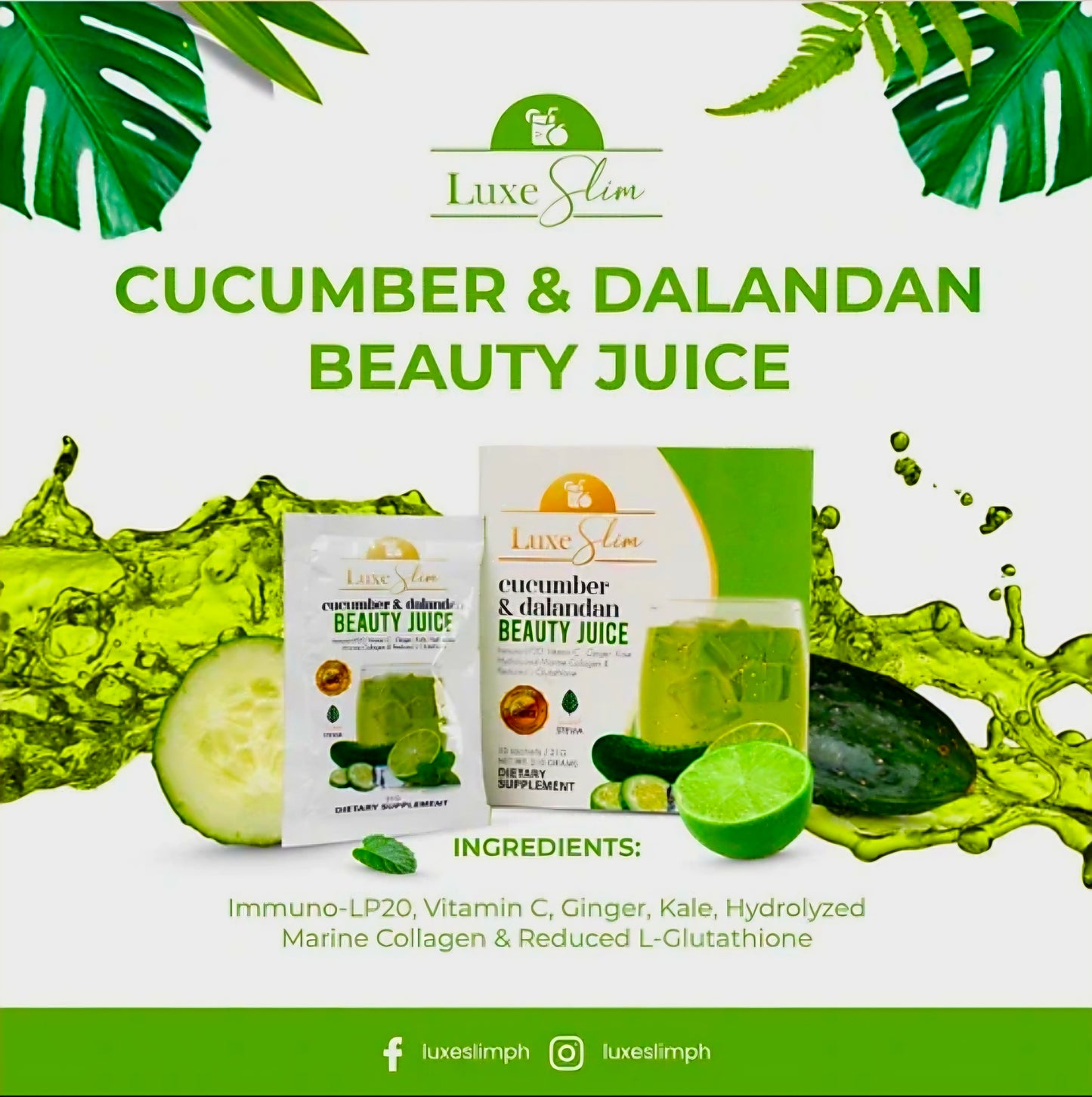 Luxe Slim CUCUMBER & DALANDAN BEAUTY JUICE 21g × 8-sachets Herbal Drink Mix