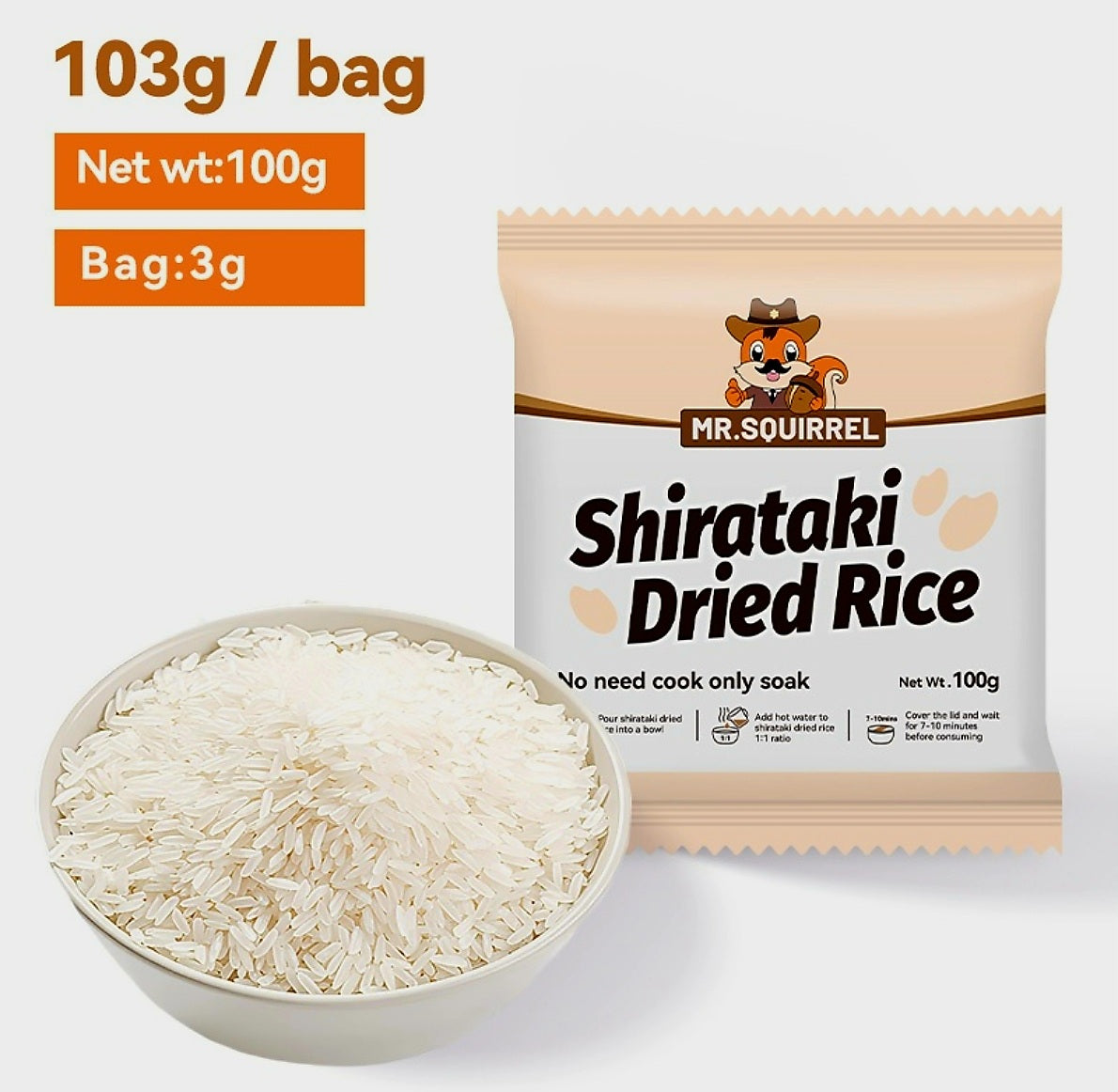 Mr.Squirrel SHIRATAKI DRIED RICE 100g (1-Serve Packet)