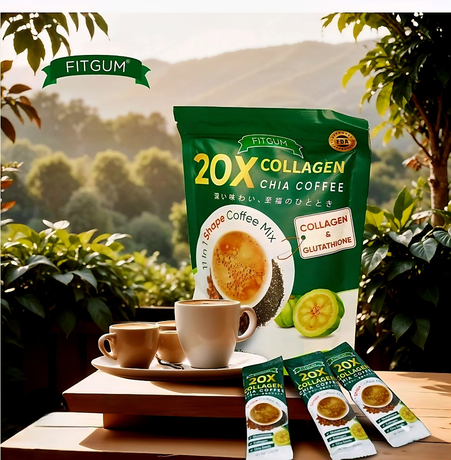 FITGUM 20X Collagen Chia Coffee 11-in-1 Shape Coffee Mix 12g×10sachets
