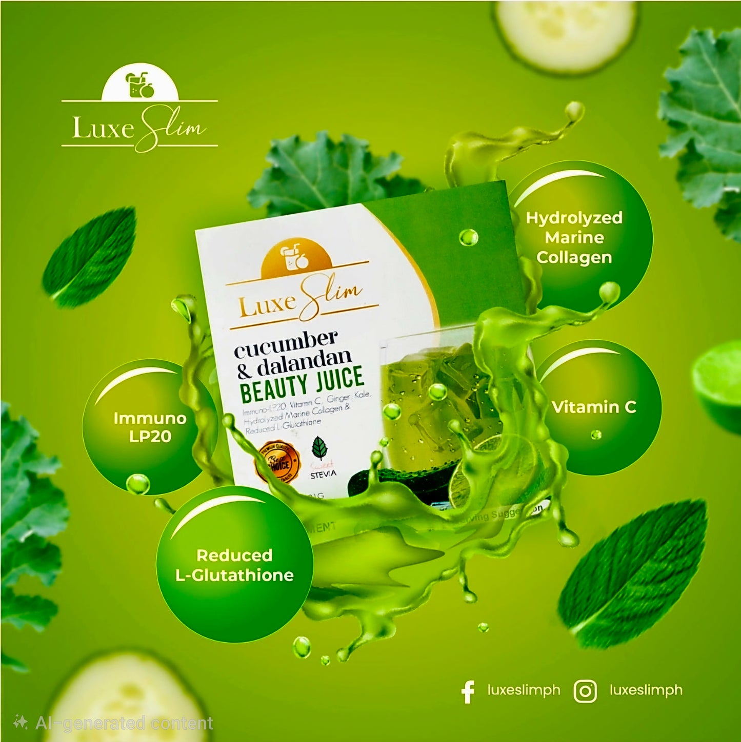 Luxe Slim CUCUMBER & DALANDAN BEAUTY JUICE 21g × 8-sachets Herbal Drink Mix
