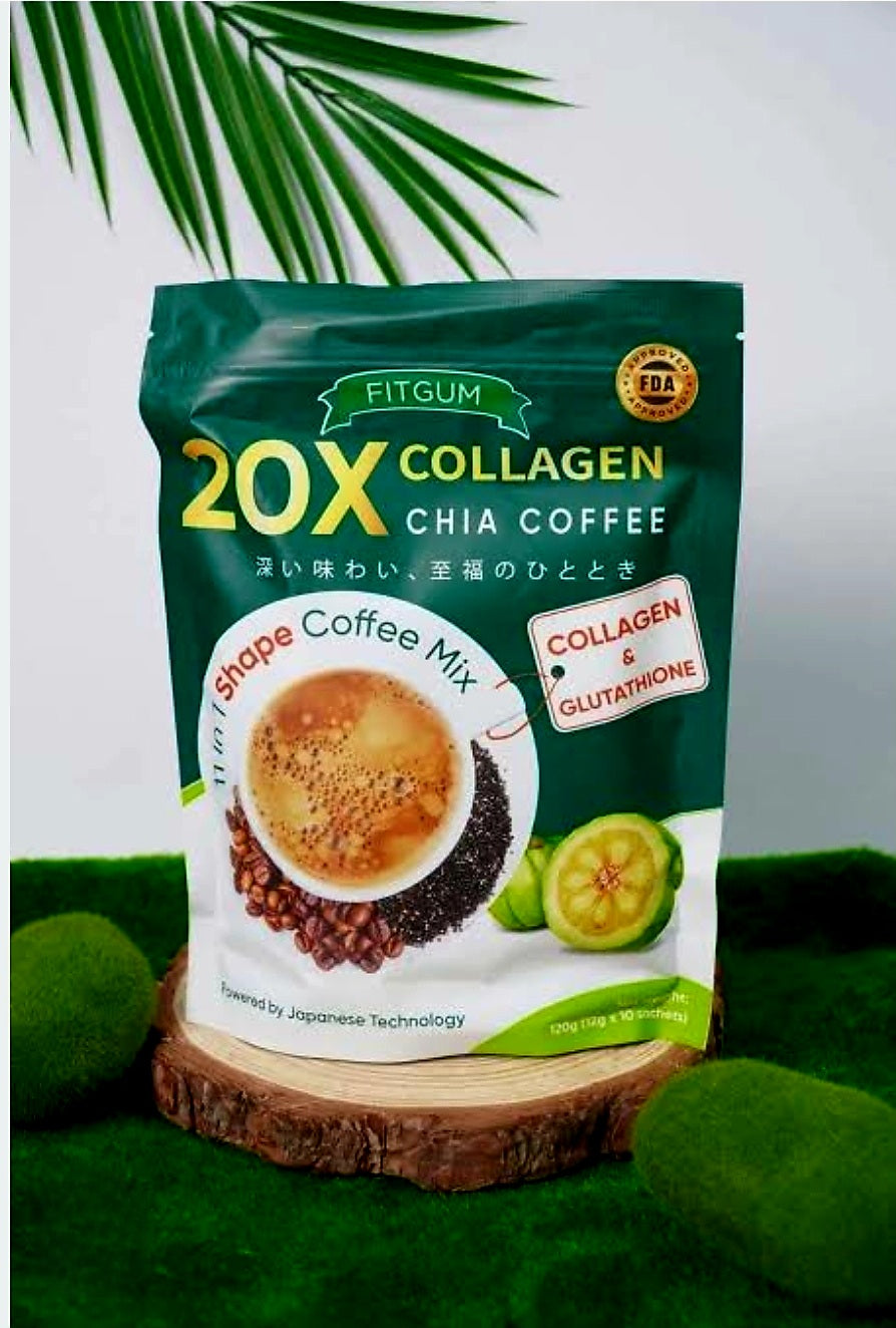 FITGUM 20X Collagen Chia Coffee 11-in-1 Shape Coffee Mix 12g×10sachets