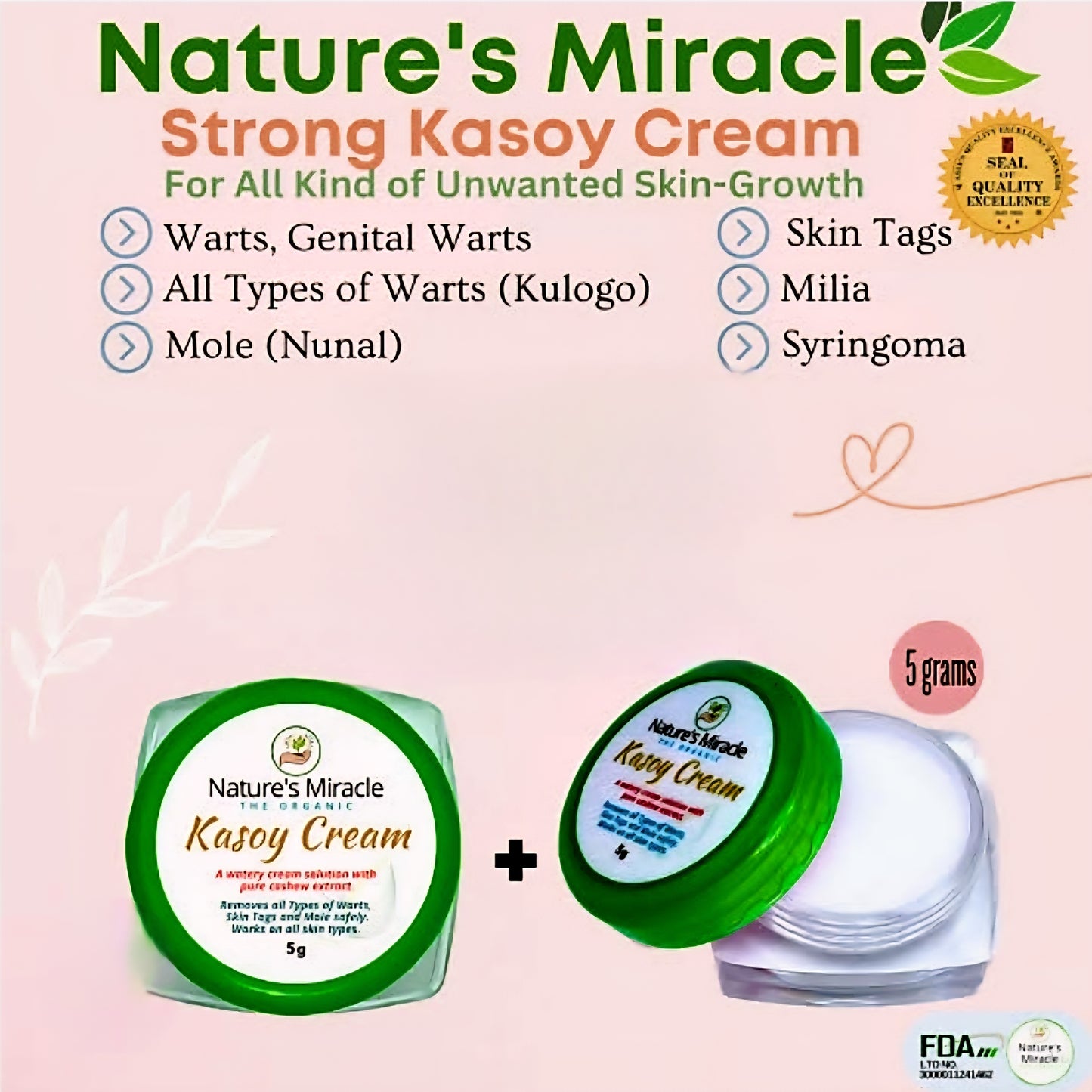 Nature's Miracle KASOY CREAM Warts & Skin Tags Removal 5g