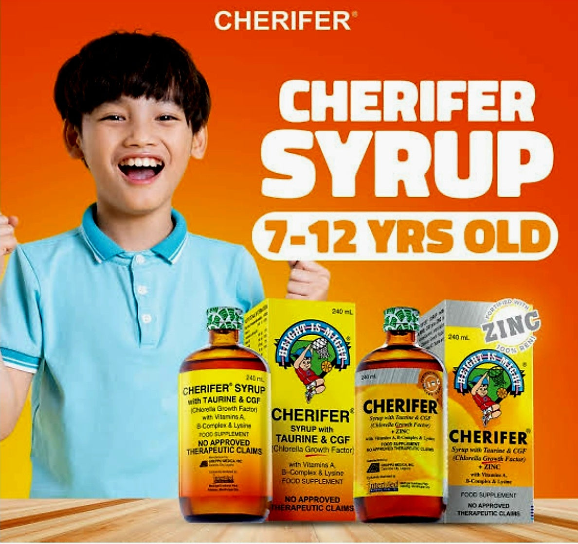 CHERIFER Syrup with Taurine & CGF Fortified with ZINC 240ml (For 7yrs-12yrs Old)