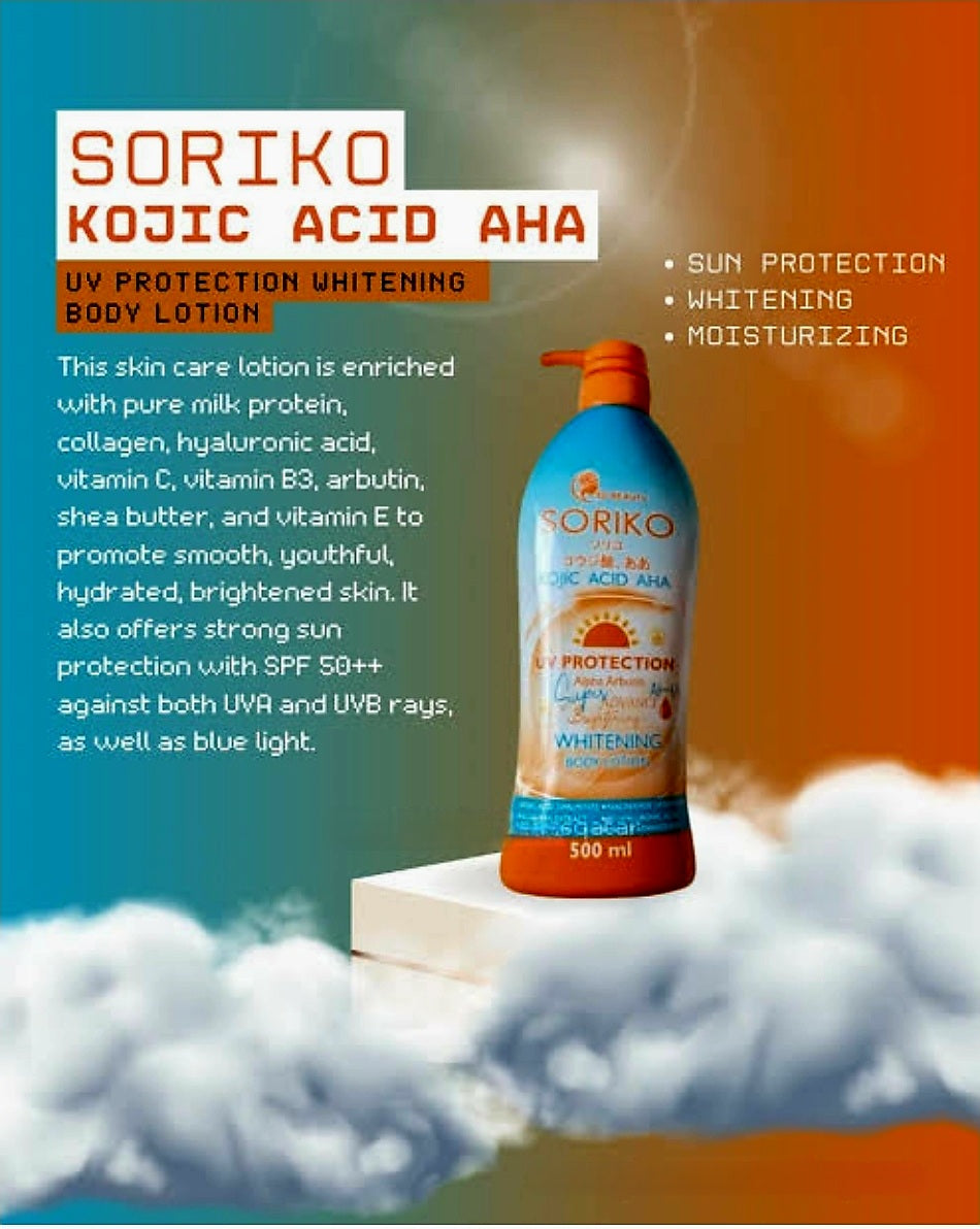 SORIKO Kojic Acid AHA Super Advance Brightening Lotion SPF50+ UV PROTECTION 500ml