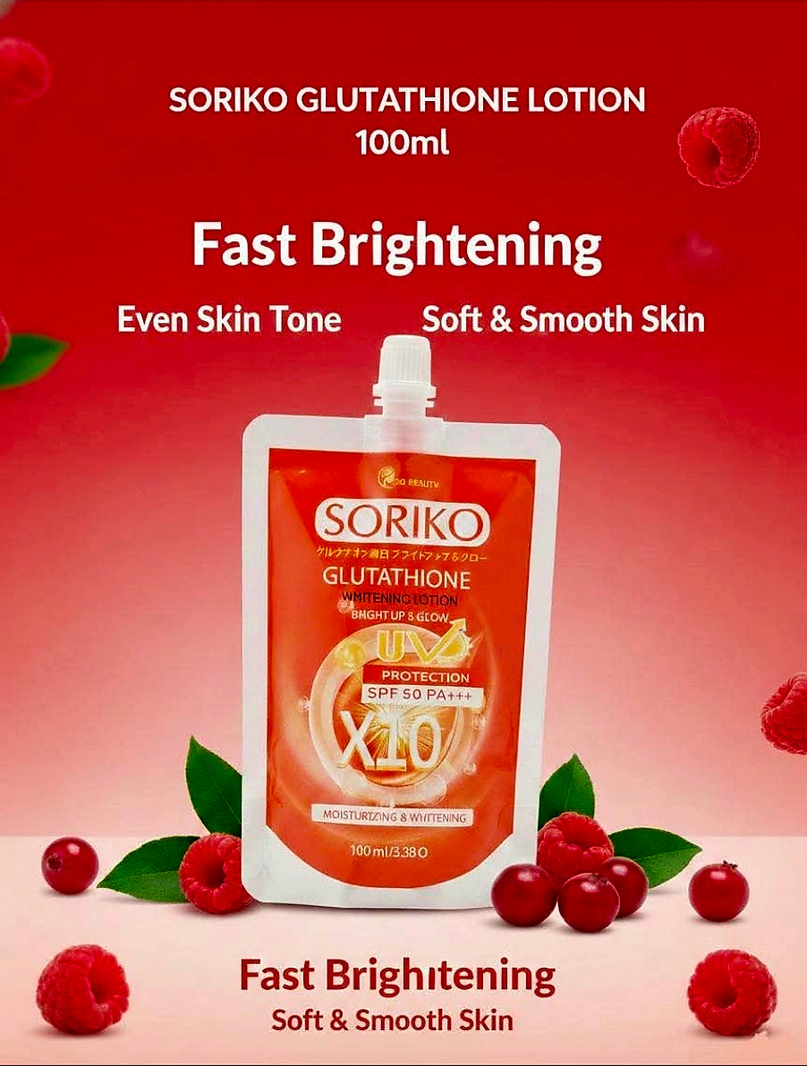 So Beauty SORIKO 10X Glutathione Whitening Lotion SPF50 PA+++ 100g TRIAL SIZE POUCH (Thailand)