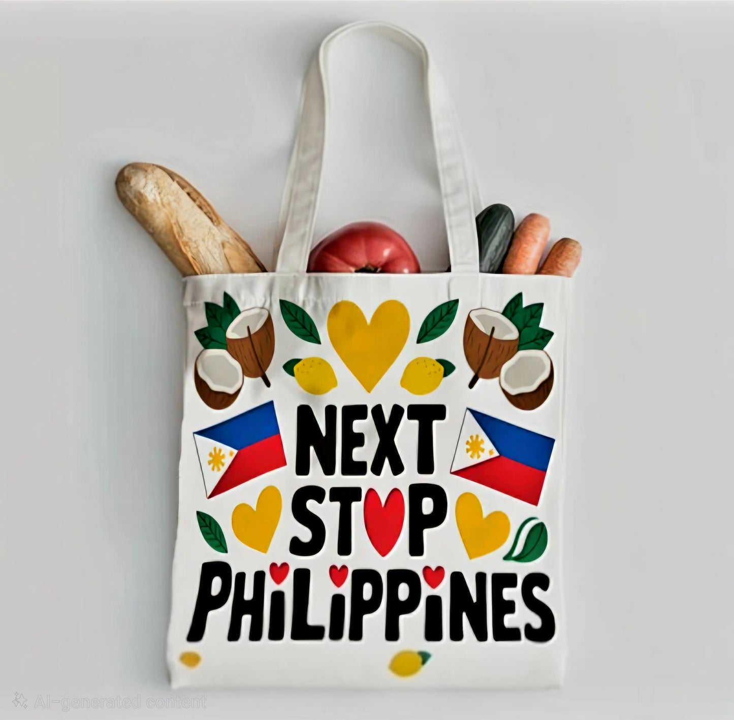 PHILIPPINES "Next Stop" Canvas Tote Bag WHITE